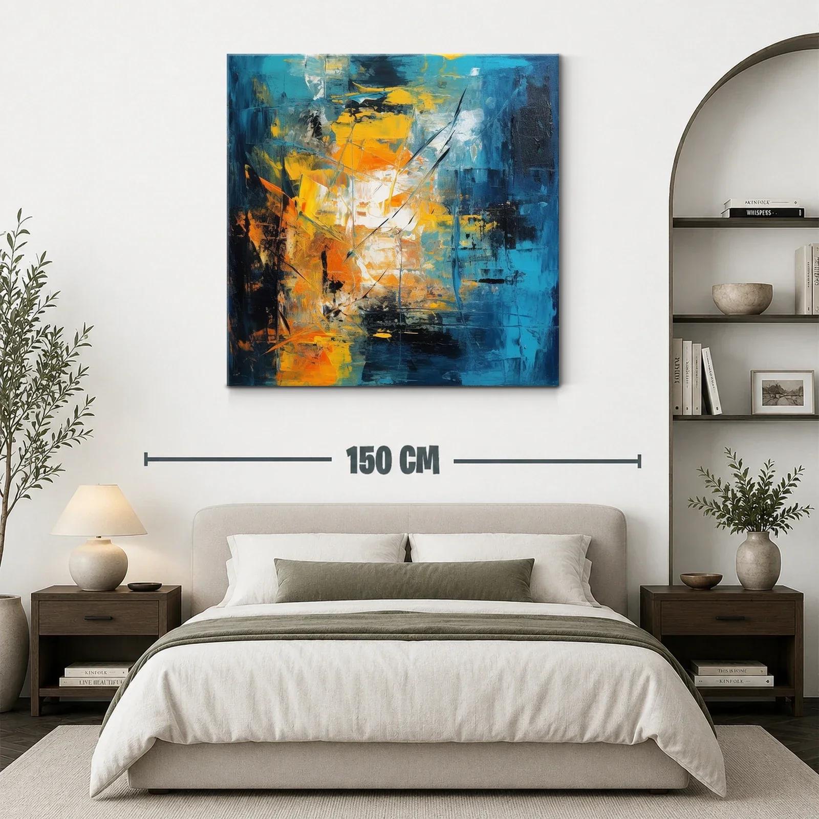 Cuadro abstracto con vibrantes tonos azul y amarillo — miniatura 3