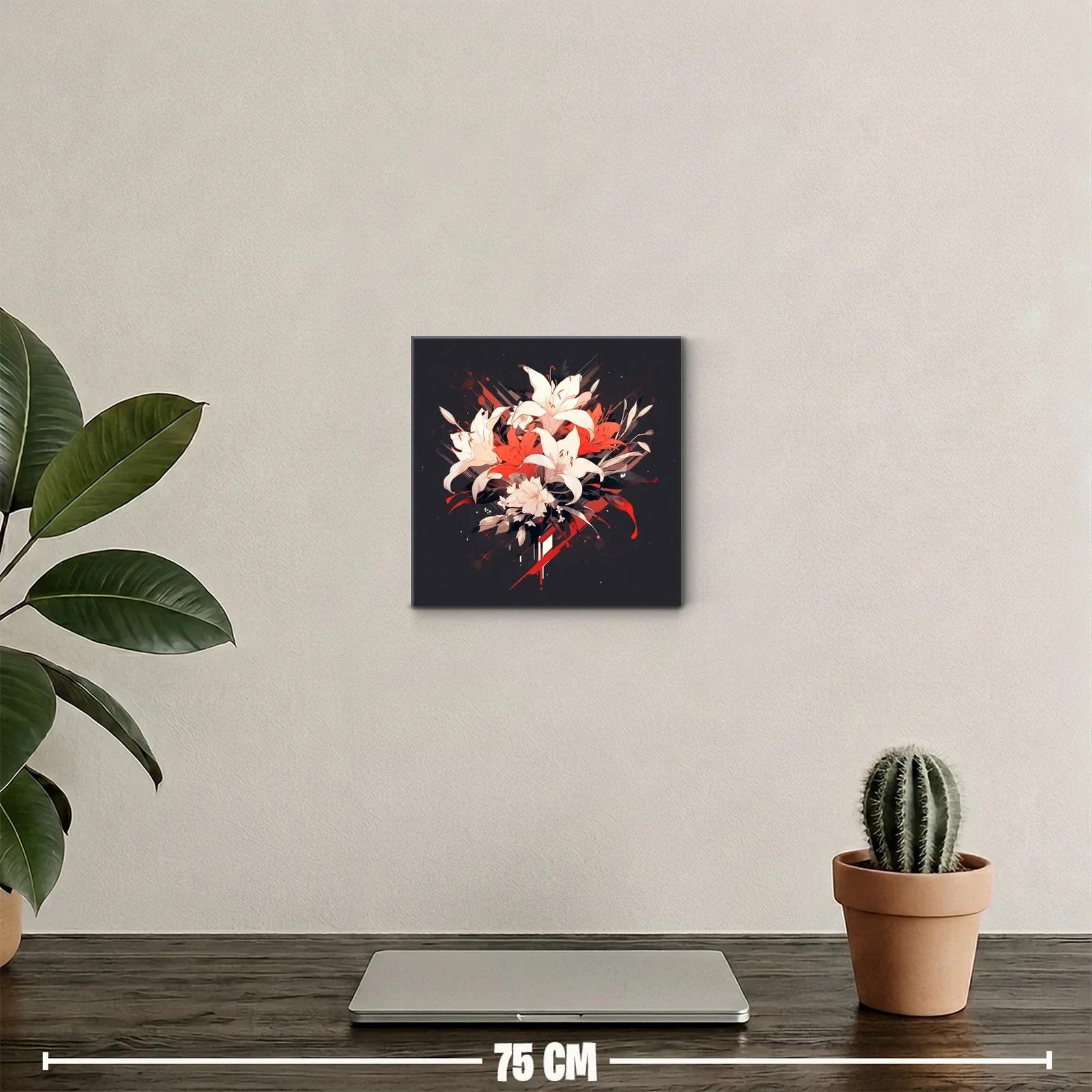 Cuadro decorativo elegante con lirios blancos y rojos vibrantes — miniatura 2