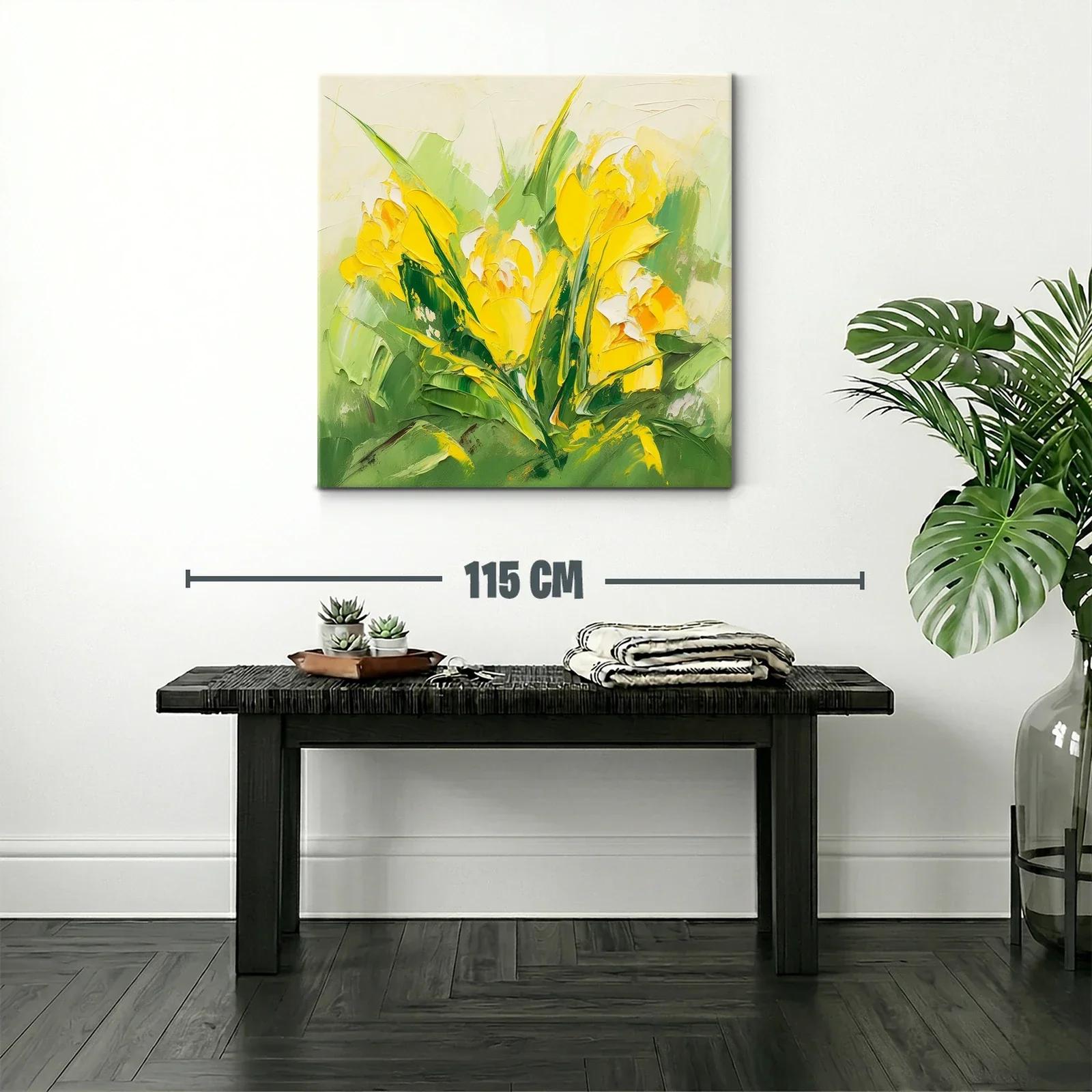 Cuadro moderno con flores amarillas y verdes vibrantes — miniatura 2