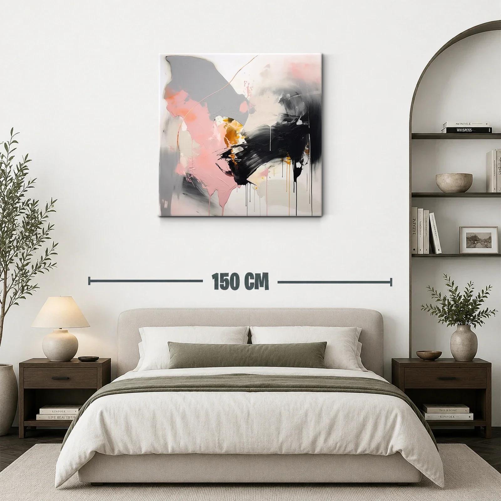 Cuadro abstracto en tonos rosa gris negro y dorado — miniatura 3