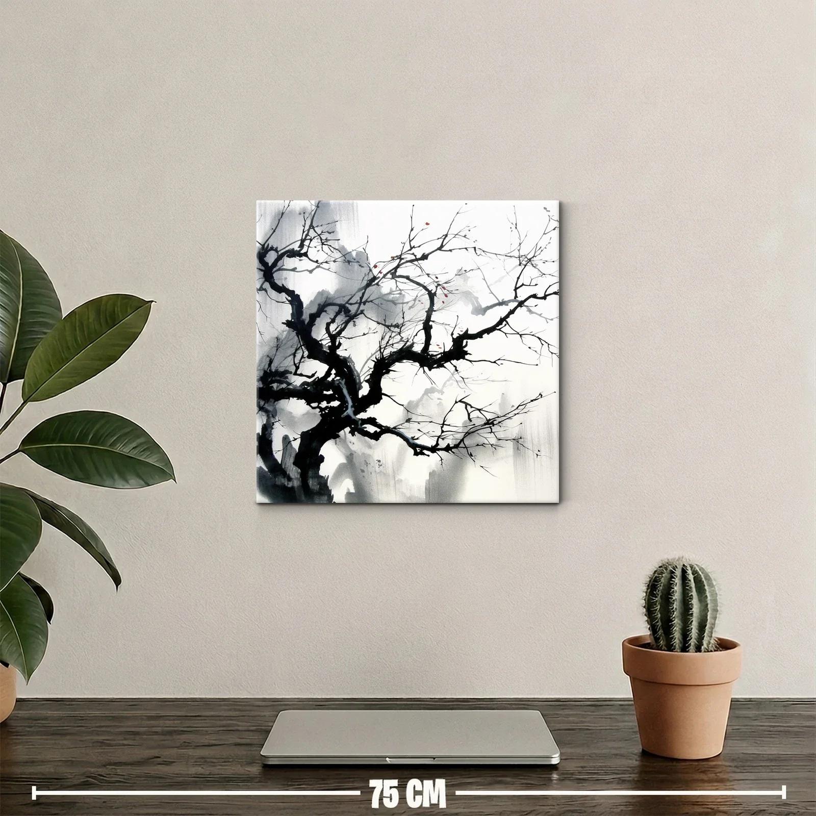 Árbol desnudo con toques de rojo en tinta artística — miniatura 2