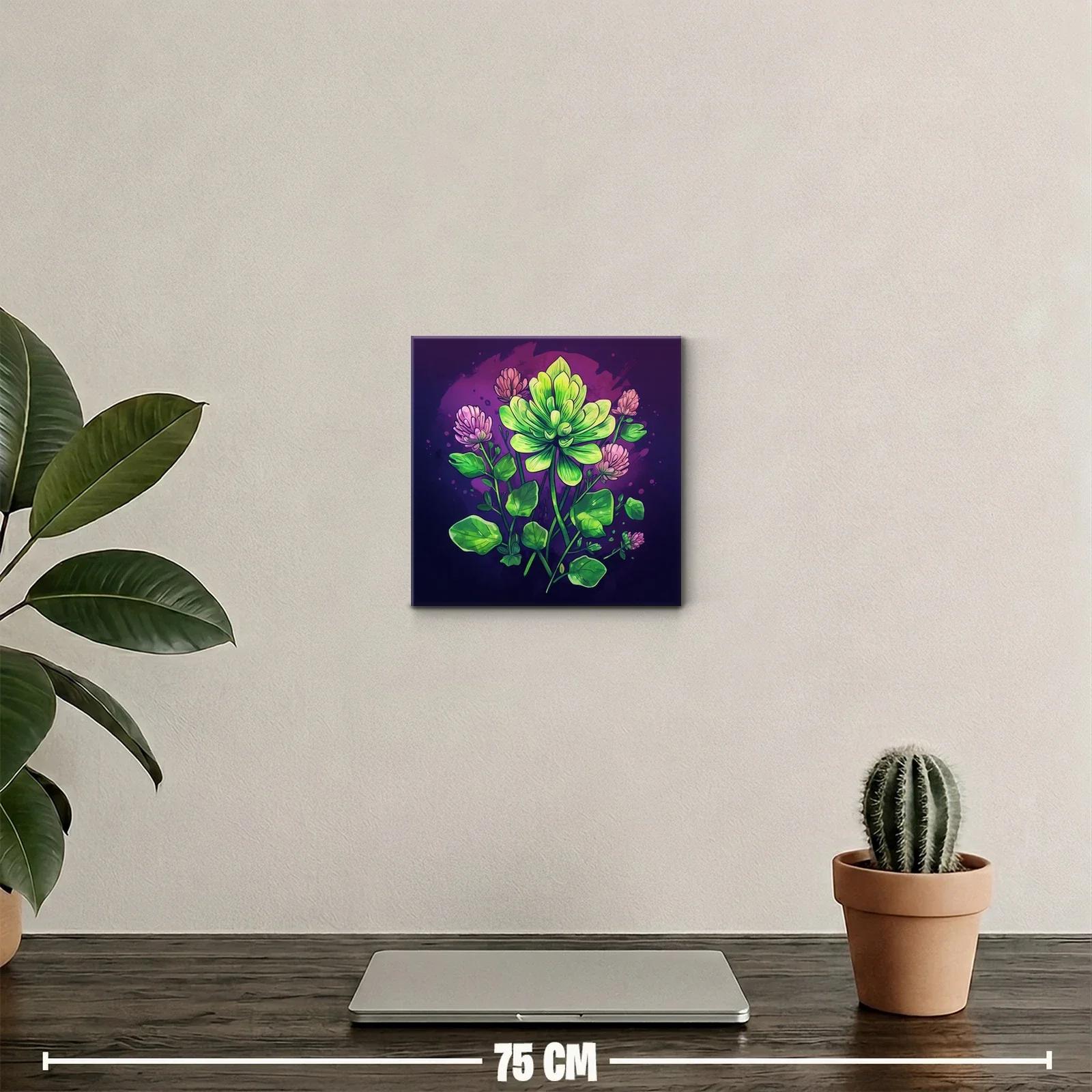 Cuadro decorativo con flores verdes y moradas vibrantes — miniatura 2