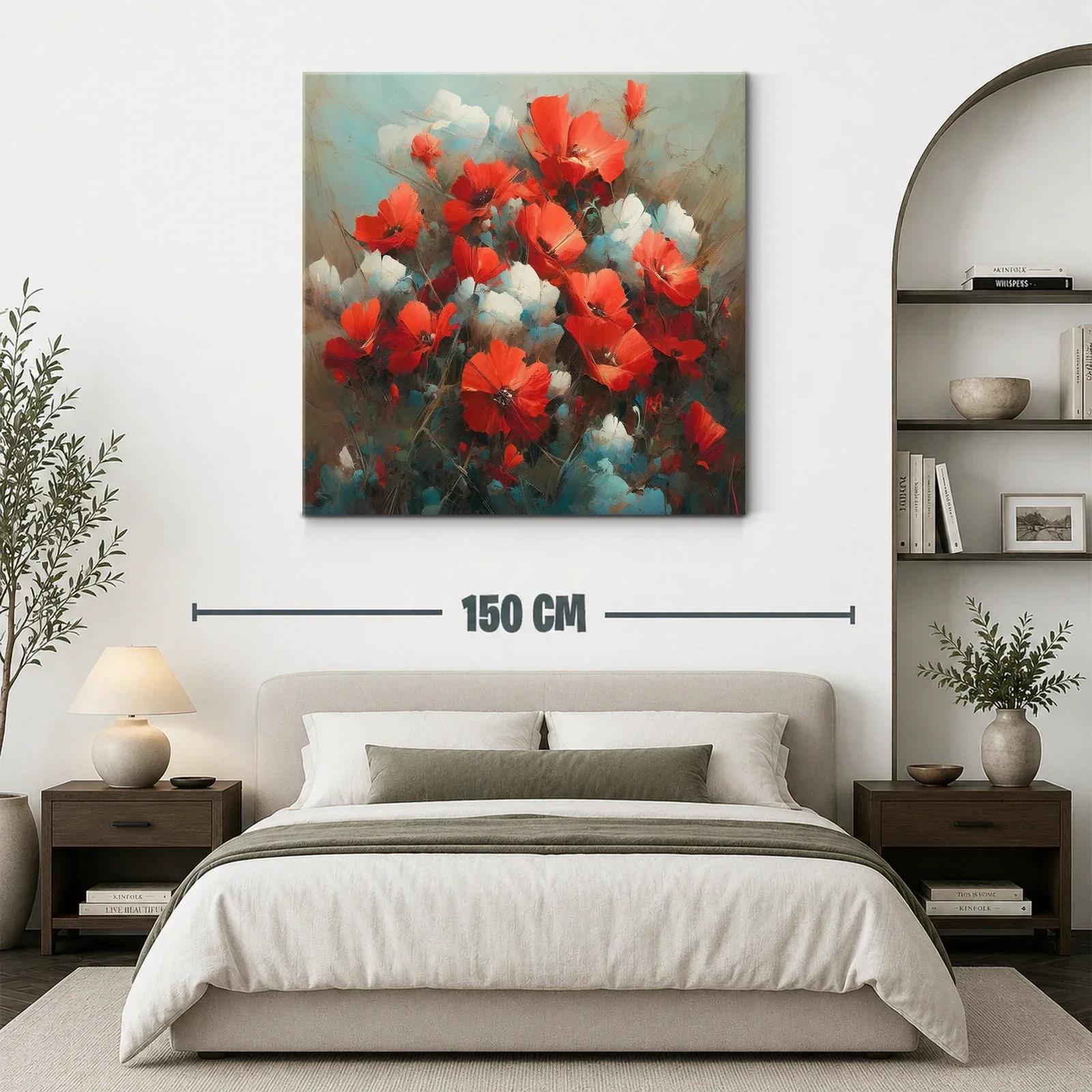 Cuadro floral con vibrantes amapolas rojas y detalles blancos — miniatura 3