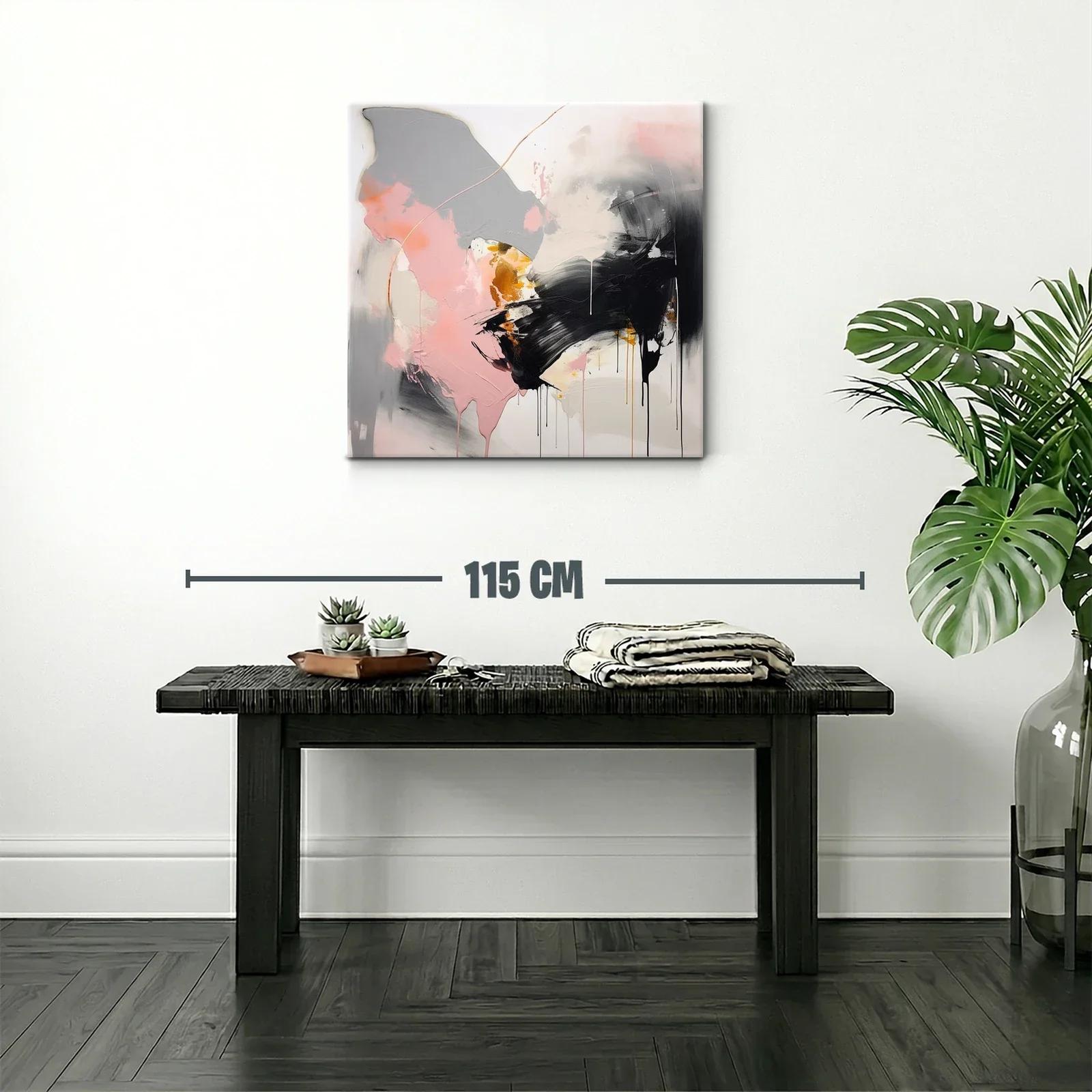 Cuadro abstracto en tonos rosa gris negro y dorado — miniatura 2