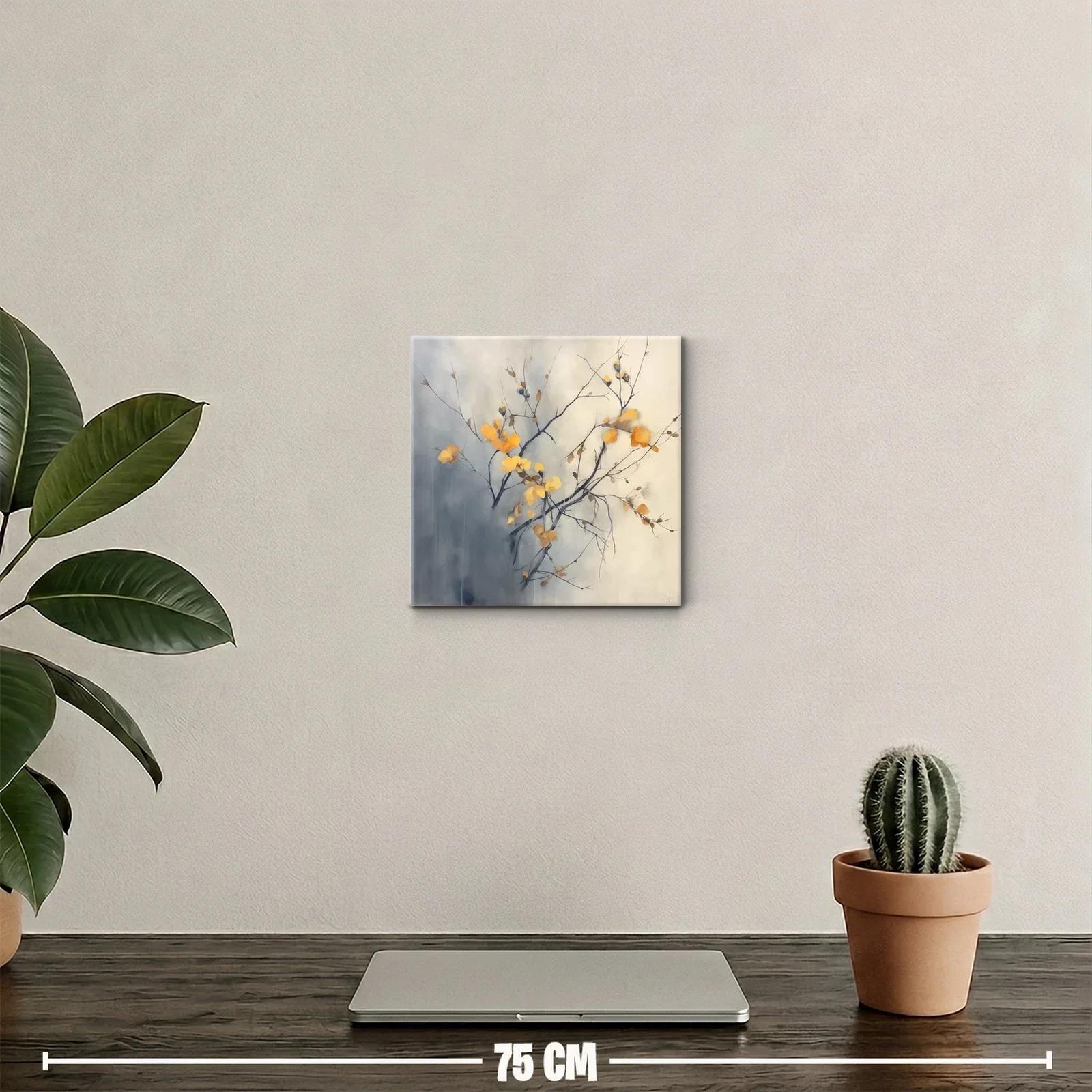 Cuadro decorativo ramas con flores en tonos cálidos y grises — miniatura 2