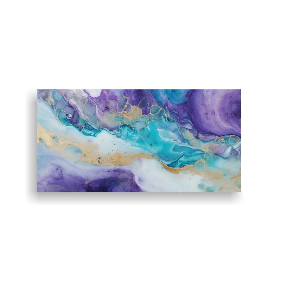 Cuadro abstracción fluida turquesa y violeta con vetas doradas — imagen principal