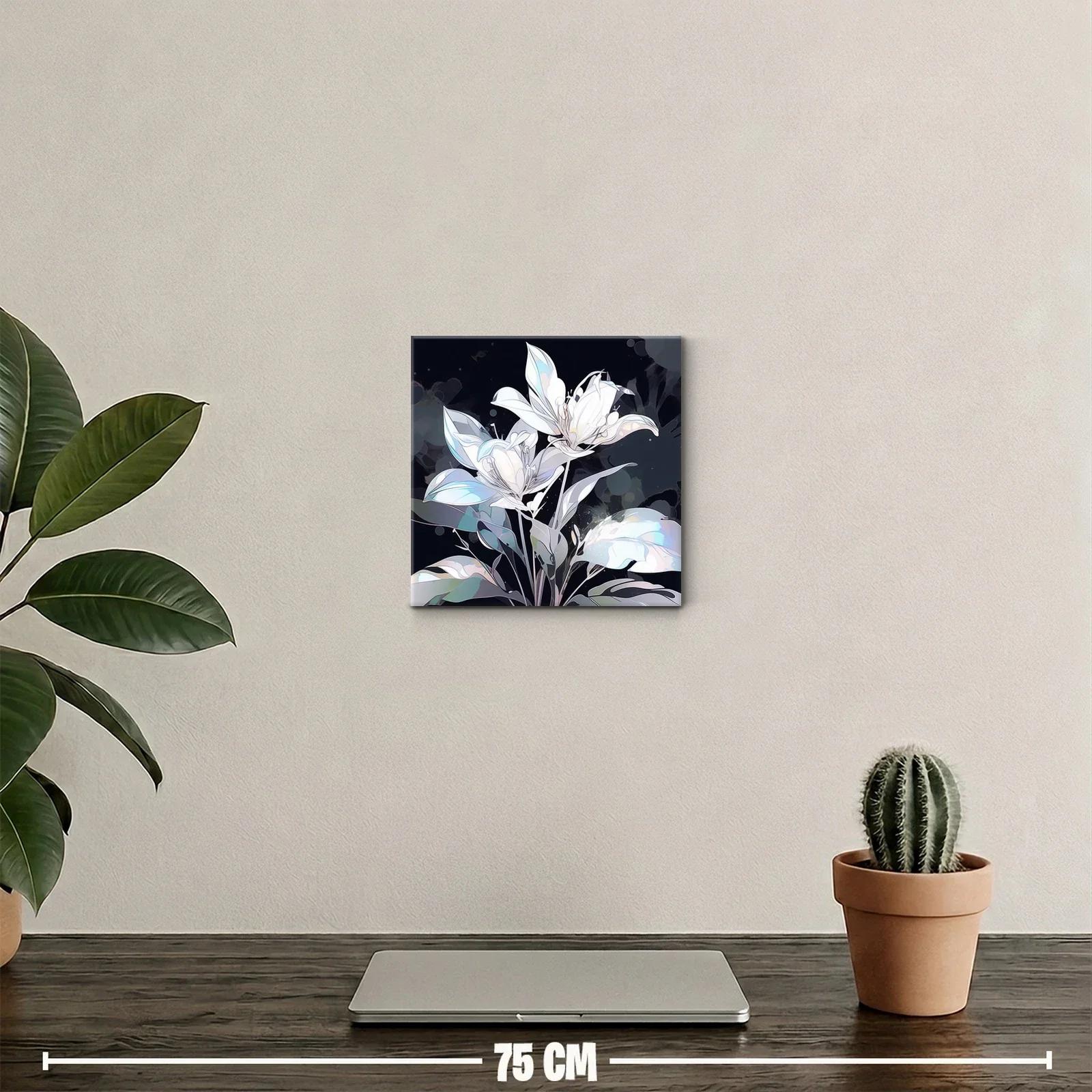 Cuadro decorativo flores blancas con tonos suaves y fondo oscuro — miniatura 2