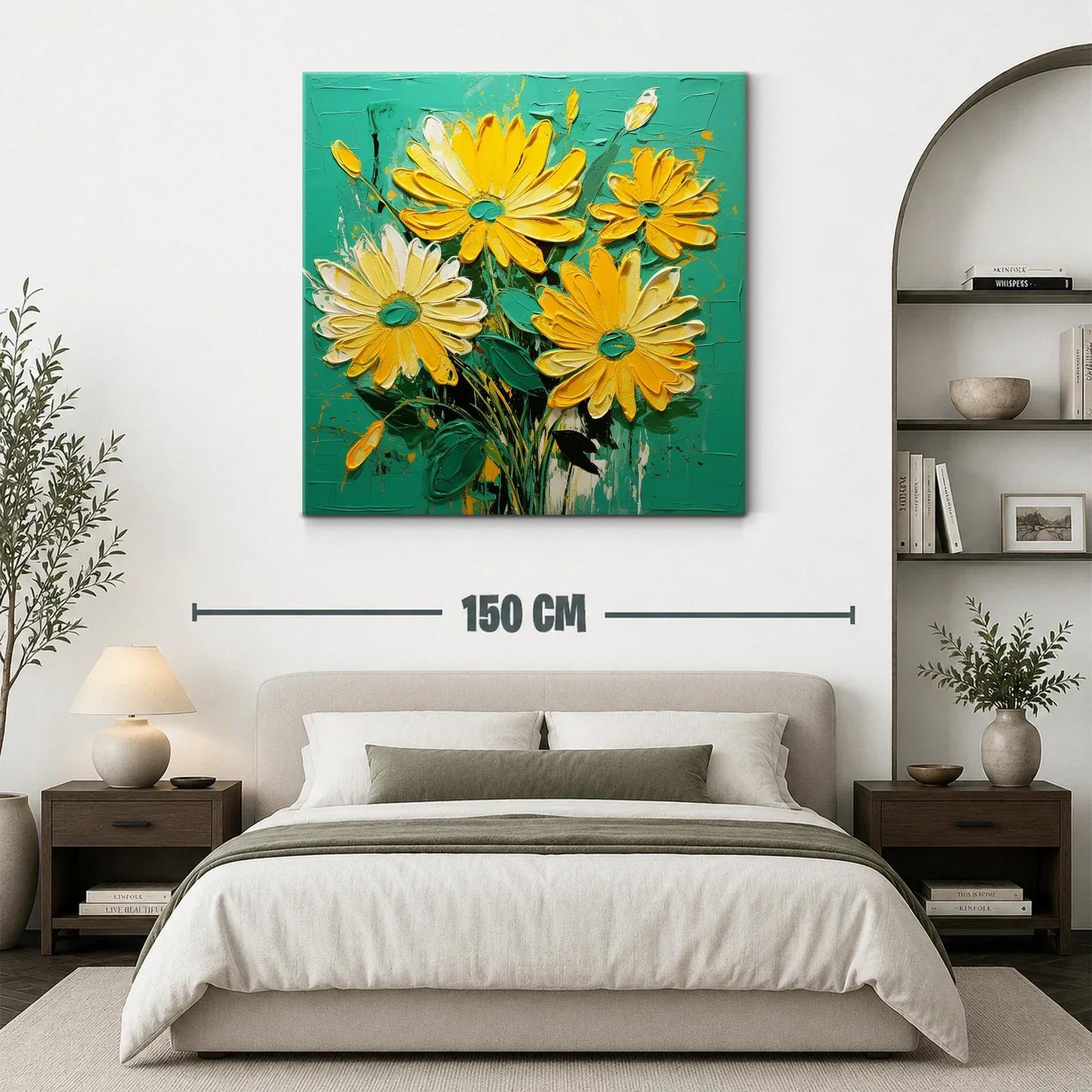 Vibrantes flores amarillas sobre fondo turquesa intenso — miniatura 3