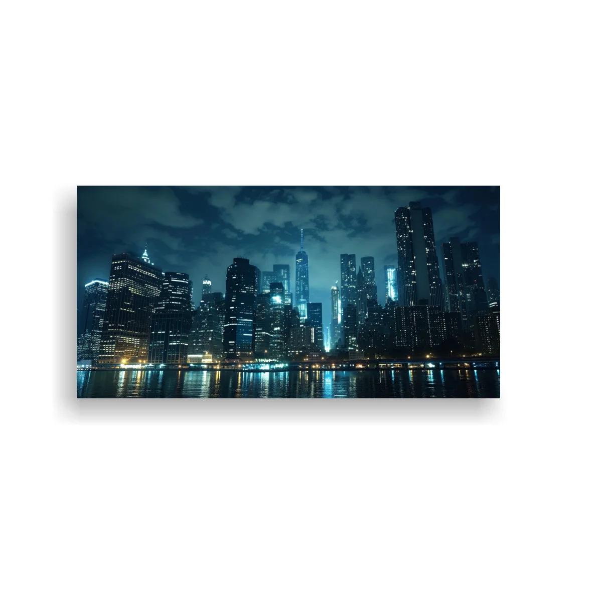 Cuadro skyline urbano nocturno frente al agua — imagen principal