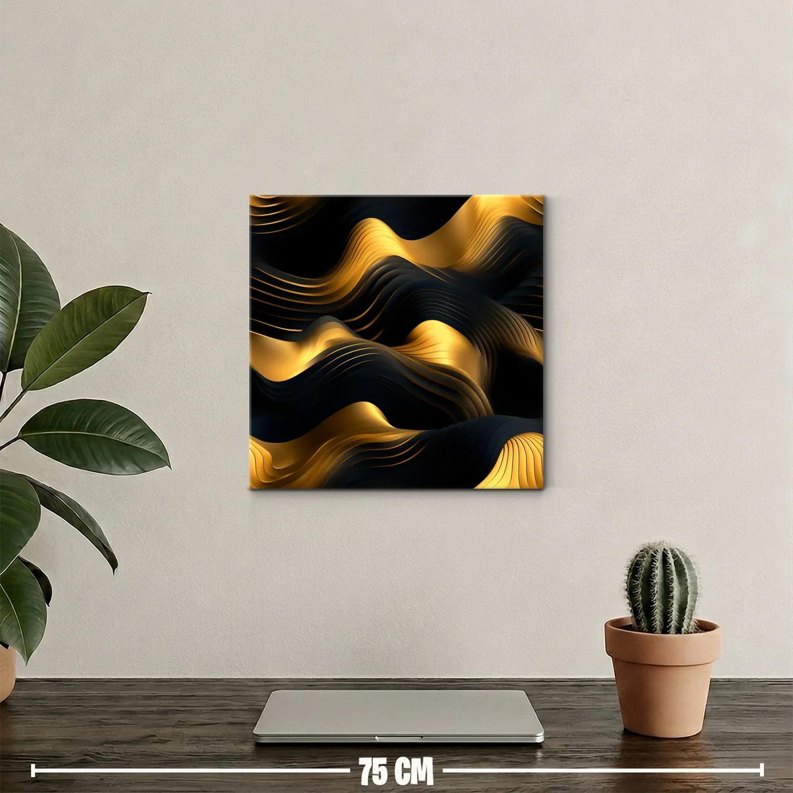 Composición abstracta en tonos dorados y negros con texturas onduladas — miniatura 2