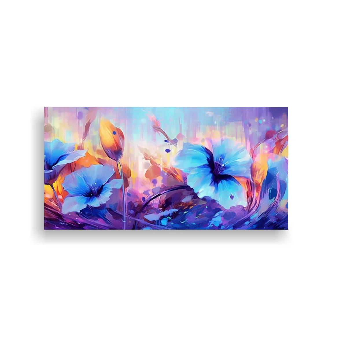 Cuadro flores azules con mariposas y brillos de color — imagen principal