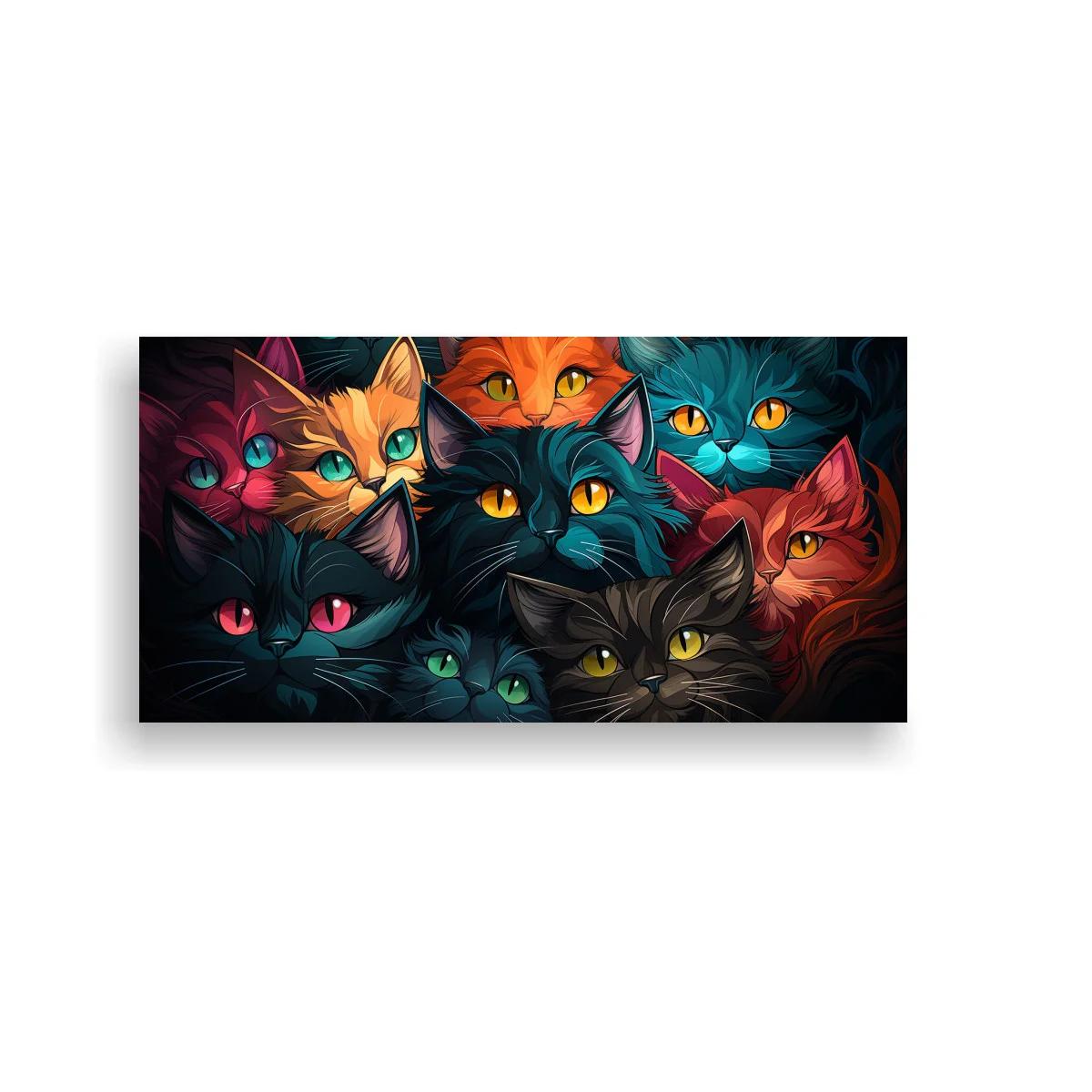 Cuadro grupo de gatos de colores con superposición de cabezas — imagen principal