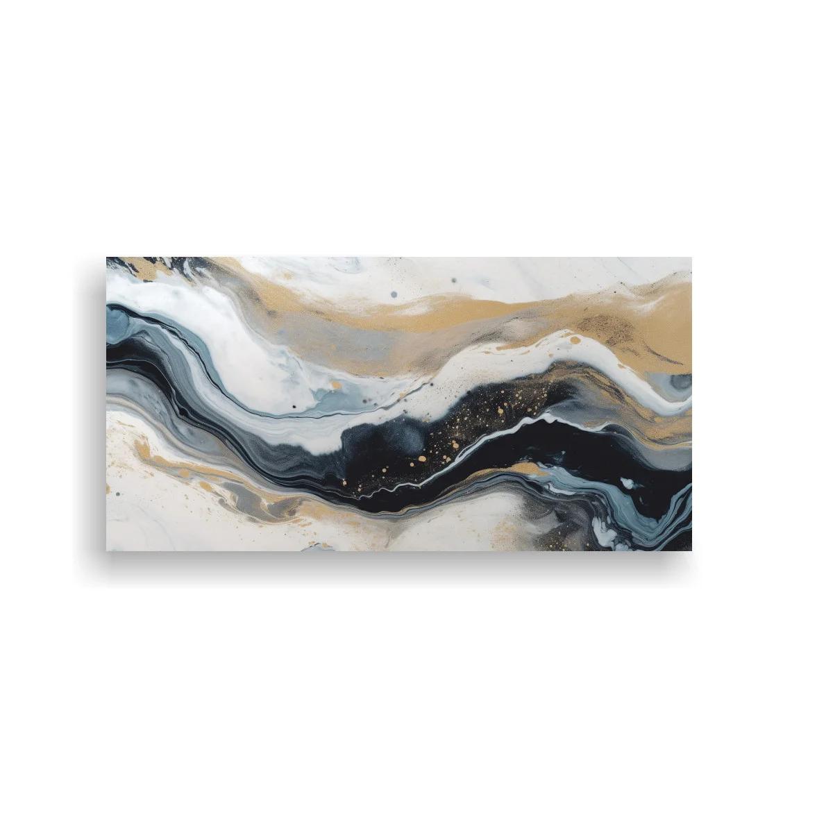 Cuadro oleaje marmolado abstracto con vetas fluidas y dorados — imagen principal