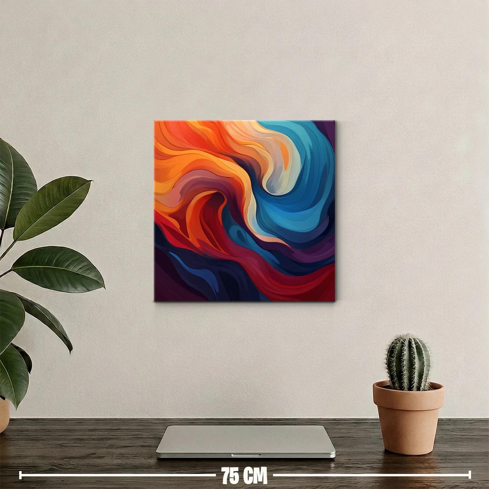 Cuadro Abstracto con Ondas en Tonos Cálidos y Fríos — miniatura 2