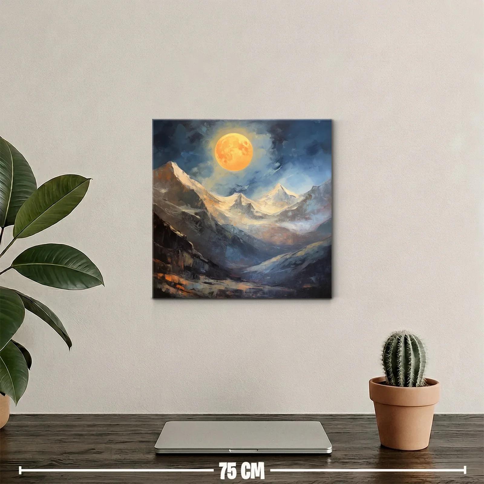 Paisaje Montañoso con Luna Llena en Tonos Cálidos y Fríos — miniatura 2
