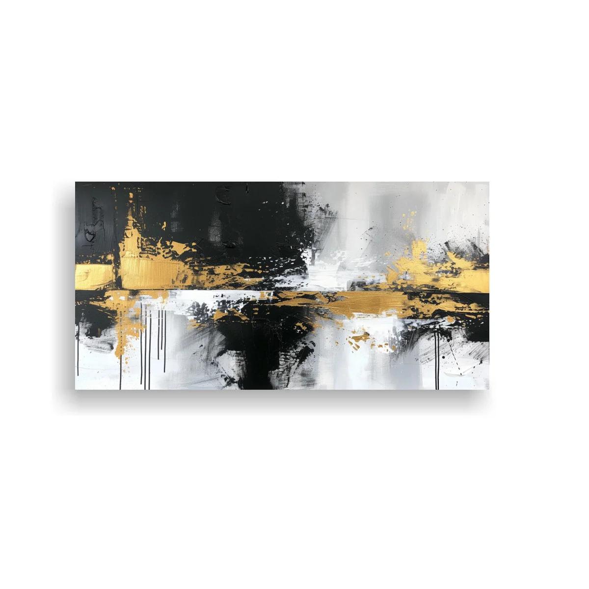 Cuadro abstracción de manchas negras con franja dorada — imagen principal