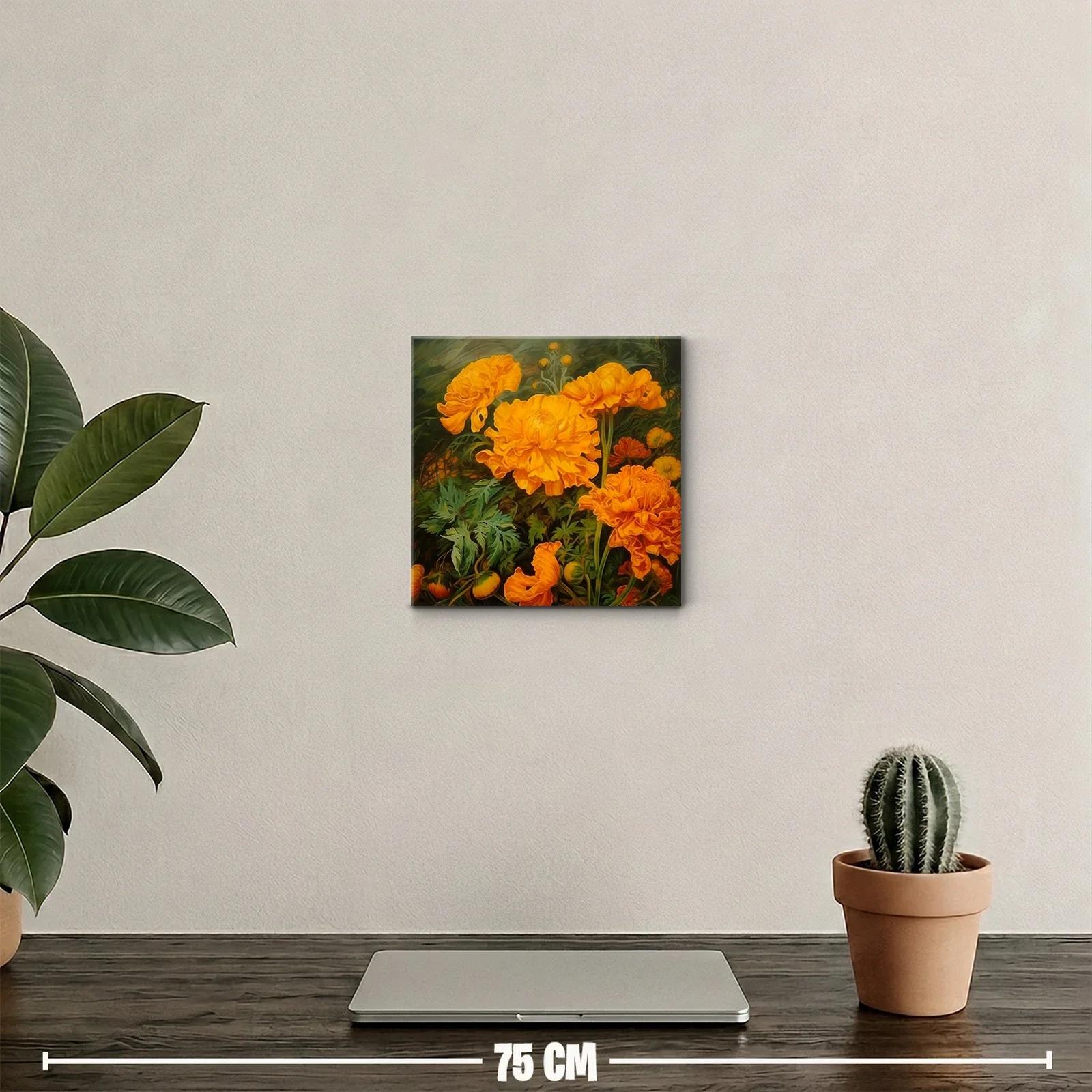 Cuadro con vibrantes flores naranjas y hojas verdes — miniatura 2