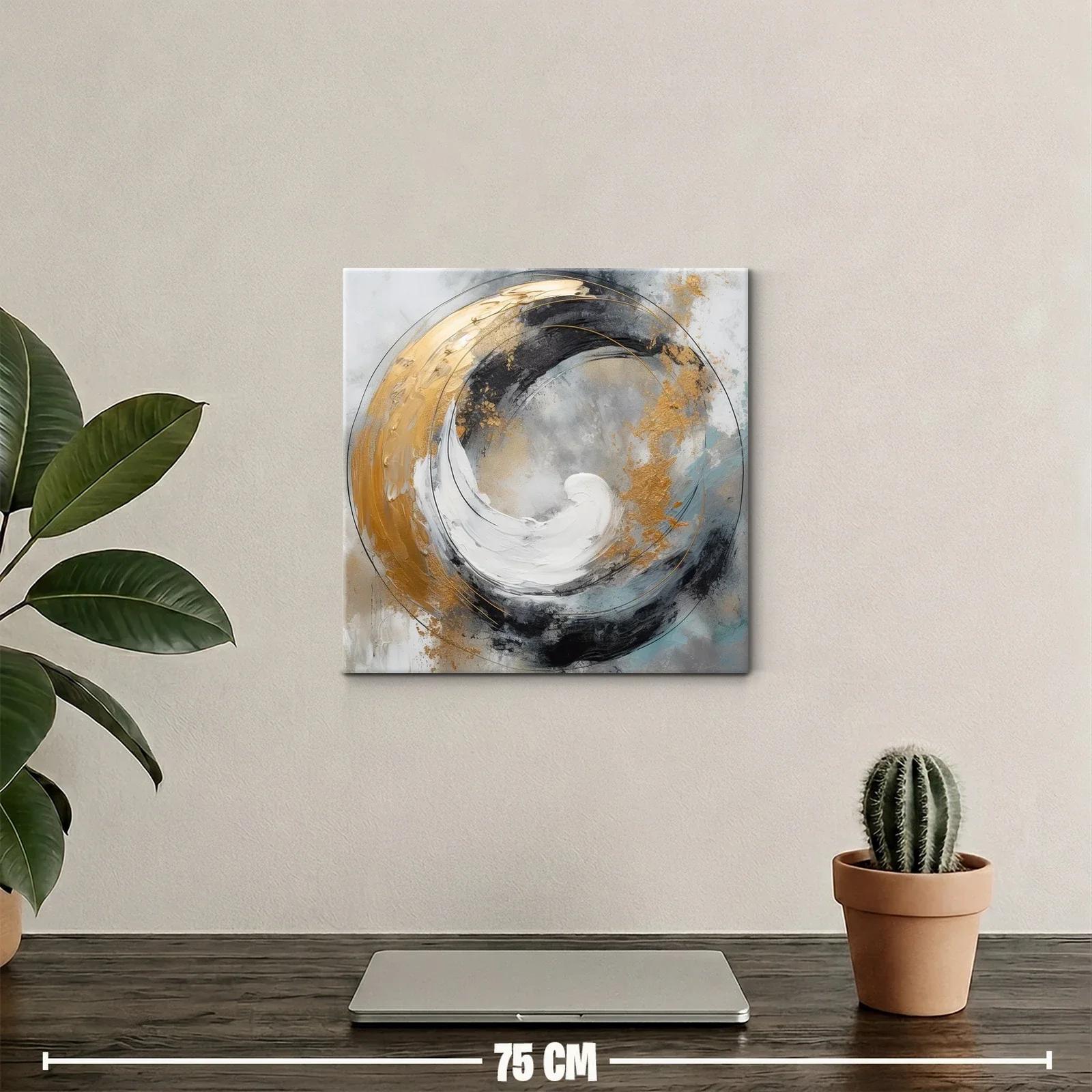 Cuadro Abstracto con Espirales Doradas y Tonos Neutros — miniatura 2