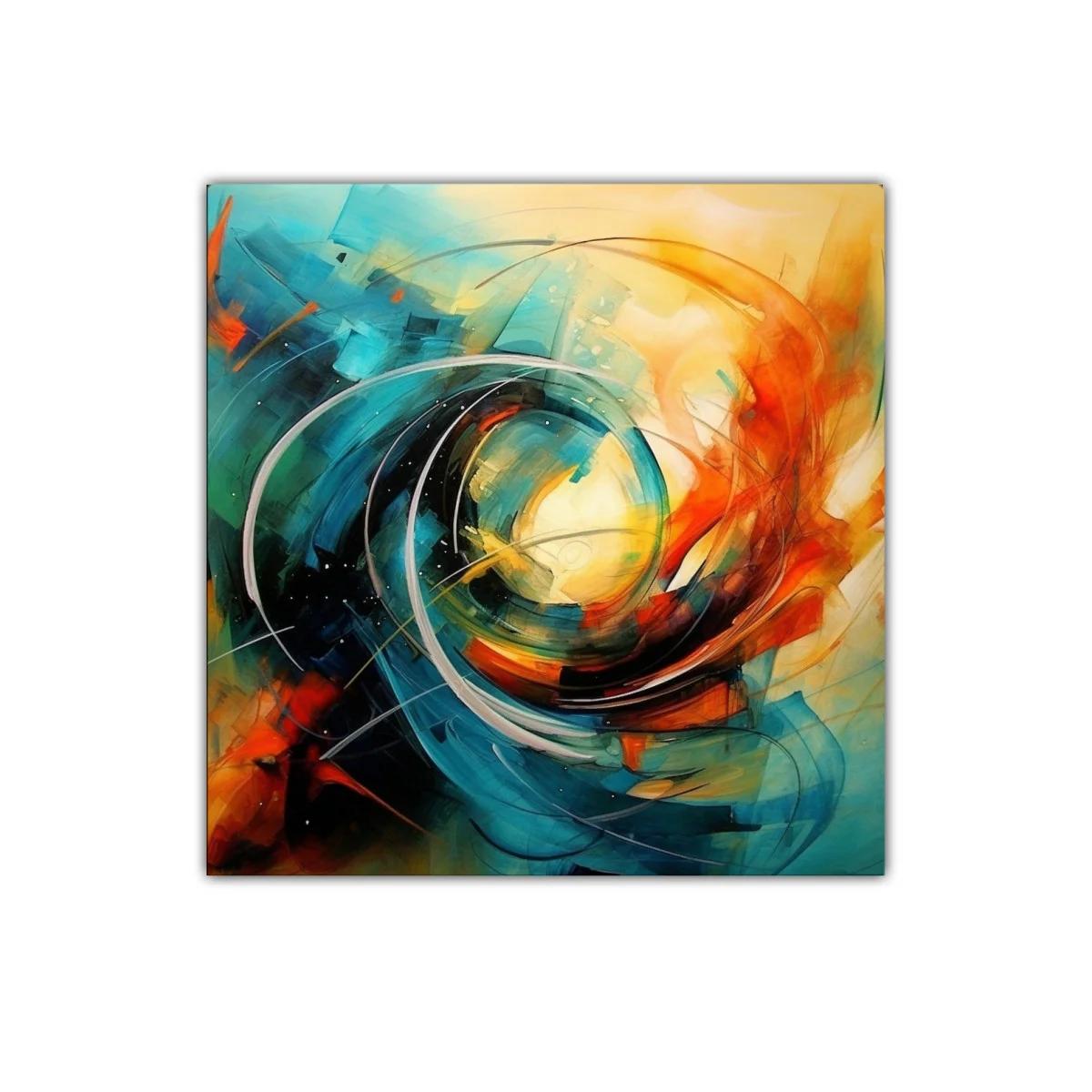 Cuadro abstracto con energía vibrante y dinámica en azul y naranja — imagen principal