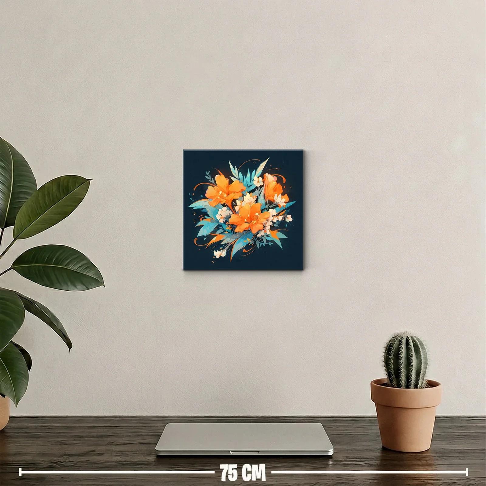Composición floral vibrante con tonos naranjas y azules — miniatura 2