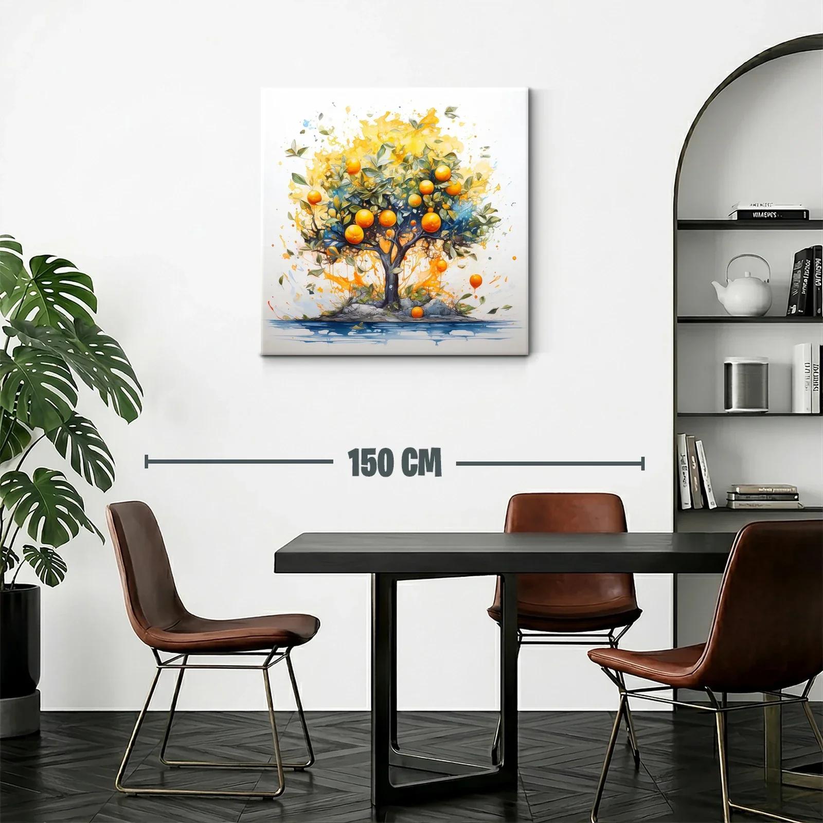 Árbol de naranjas vibrantes con fondo luminoso y acuarelas — miniatura 2