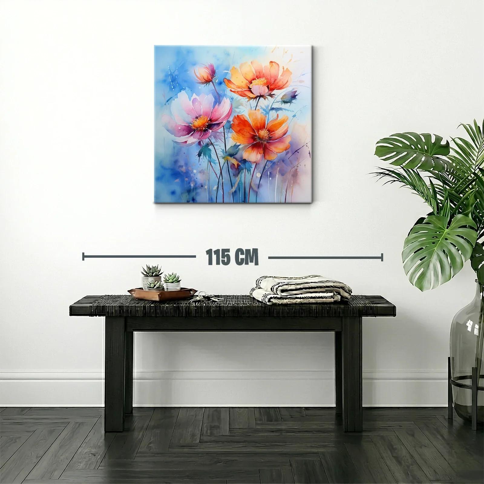Vibrantes flores silvestres con tonos cálidos y fondo azul — miniatura 2