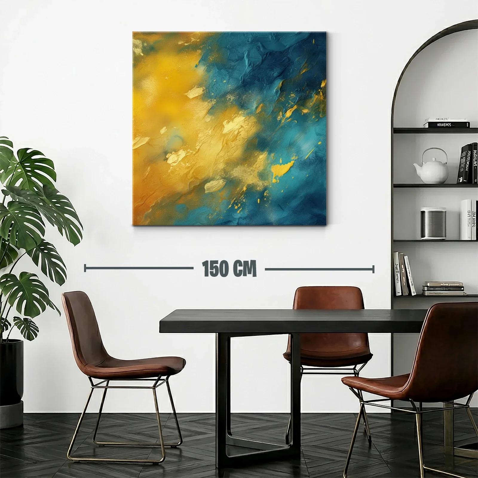 Cuadro abstracto en tonos dorados y azules vibrantes — miniatura 2