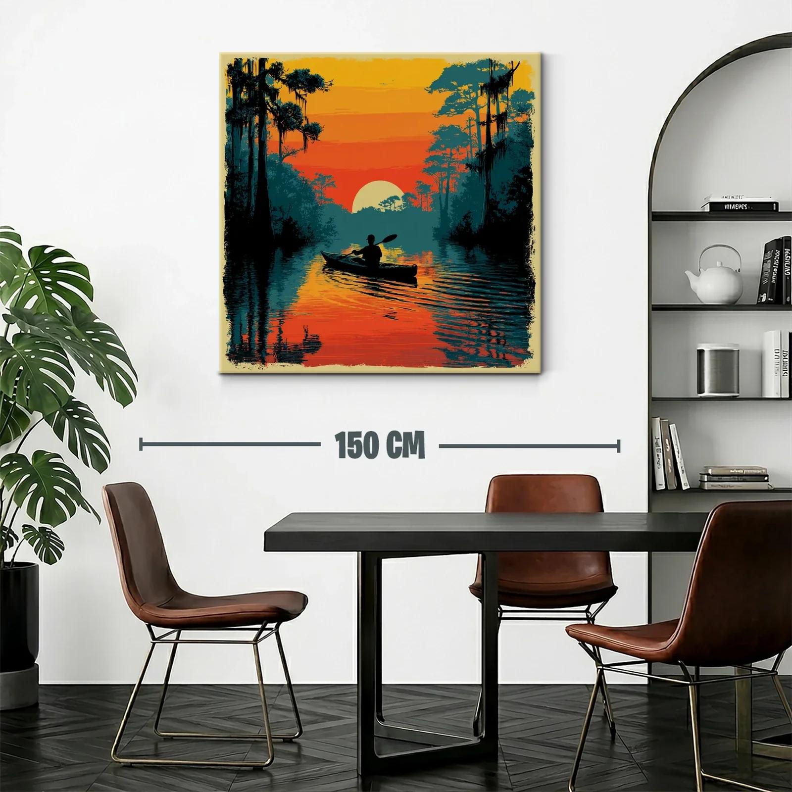 Atardecer sereno con kayak entre árboles y agua reflejada — miniatura 2