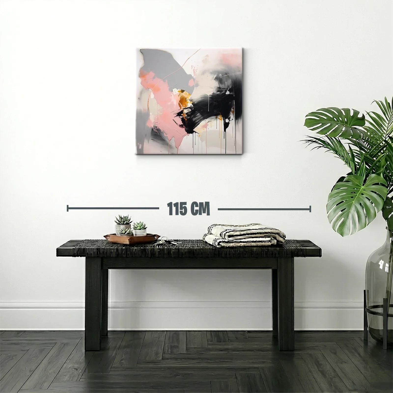 Cuadro abstracto en tonos rosa gris negro y dorado — miniatura 2