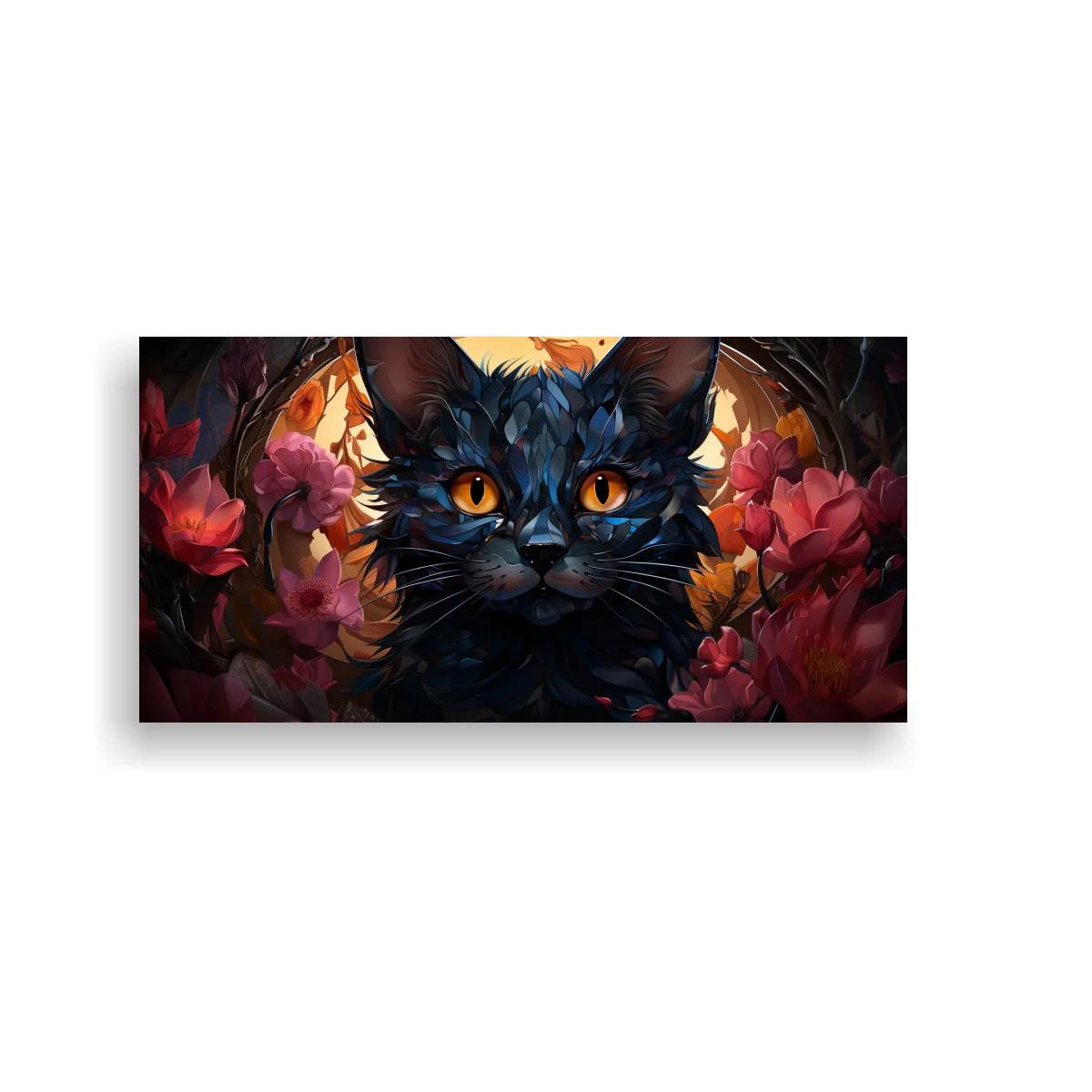 Cuadro gato negro de ojos ámbar con halo dorado — imagen principal