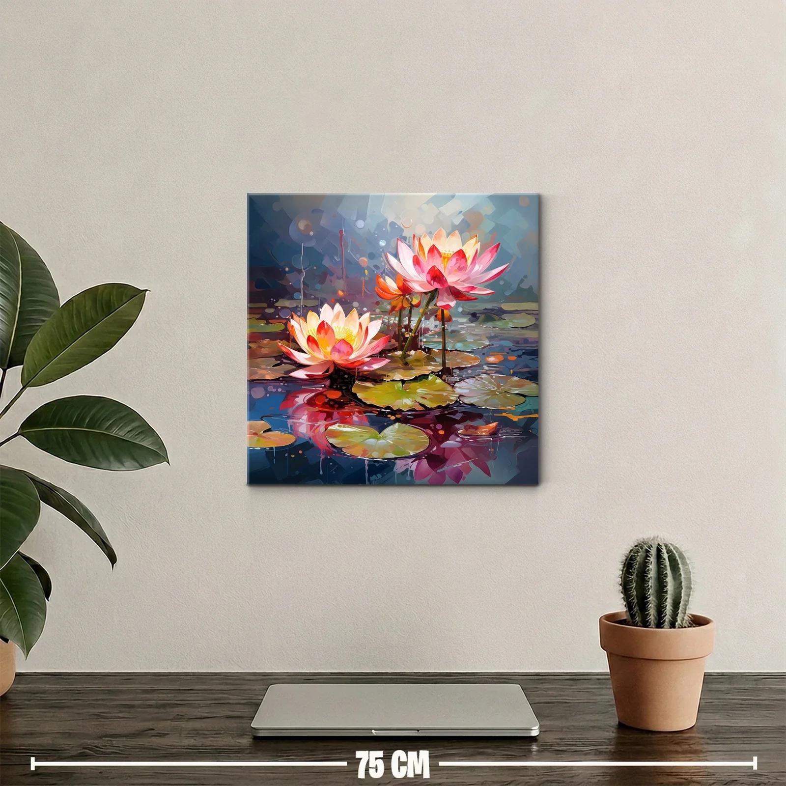 Flores de loto en estanque con vibrantes tonos cálidos — miniatura 2