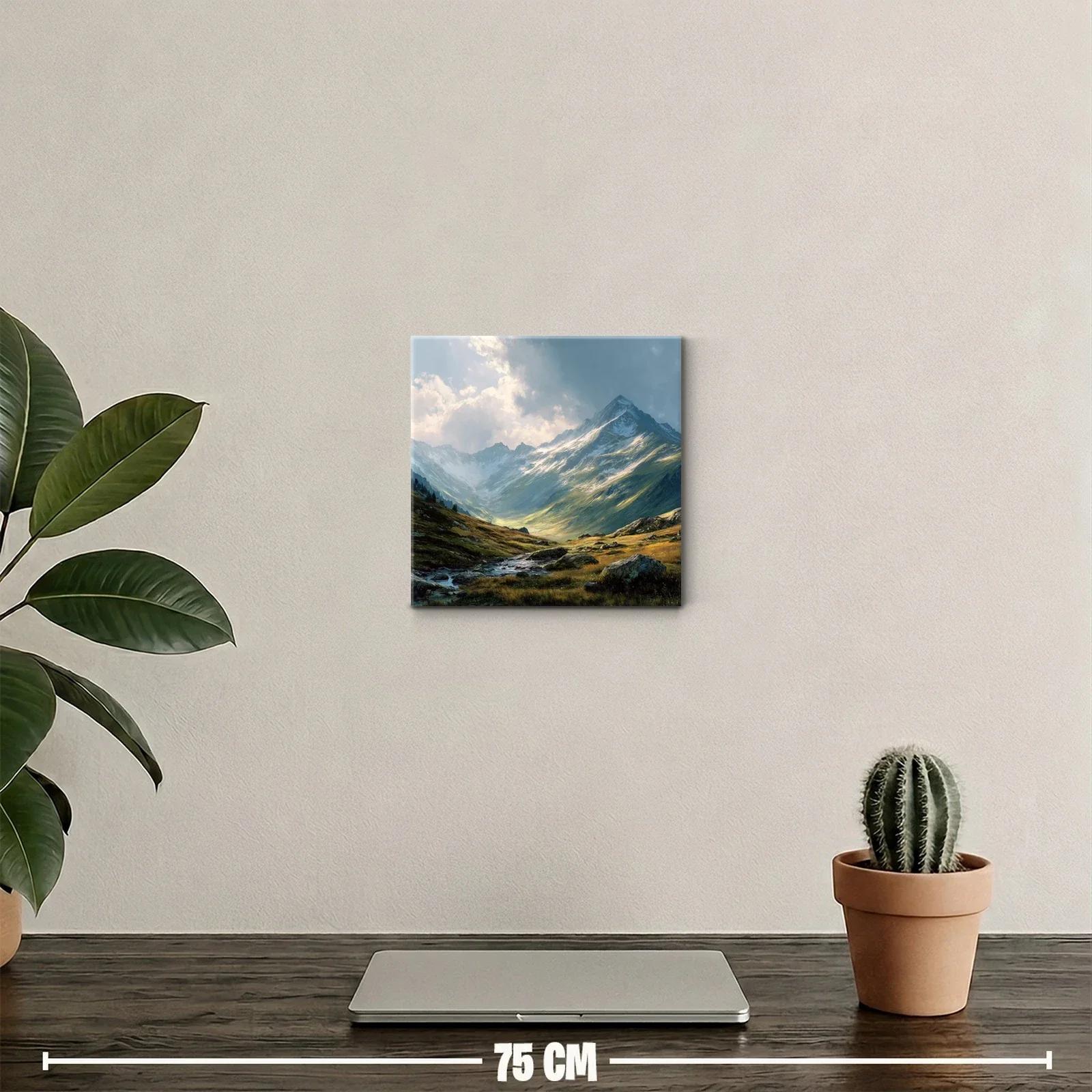 Paisaje de montaña con cielo dramático y río sereno — miniatura 2