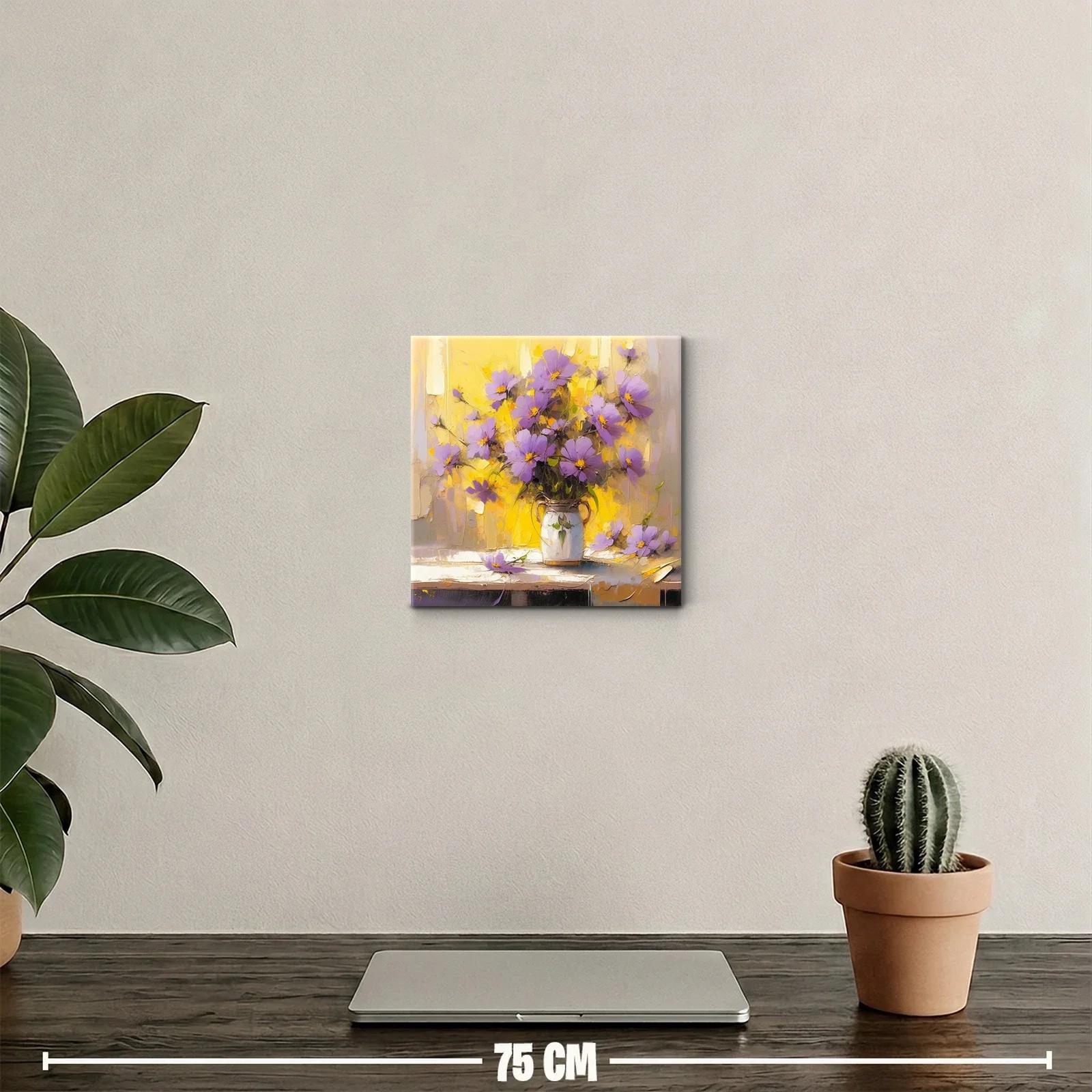 Ramo de flores lilas con fondo amarillo vibrante — miniatura 2
