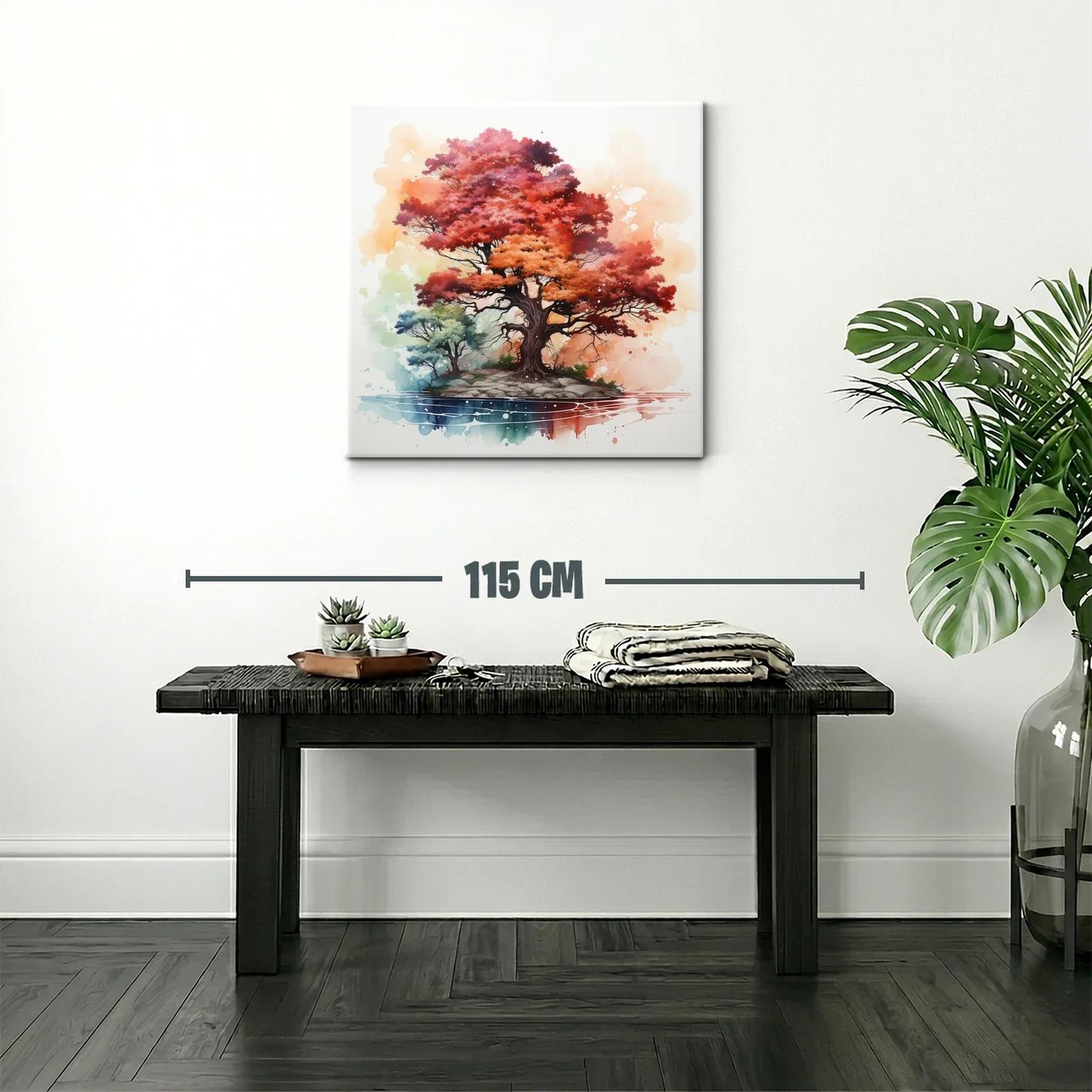 Árbol vibrante en isla con tonos otoño y acuarela — miniatura 2