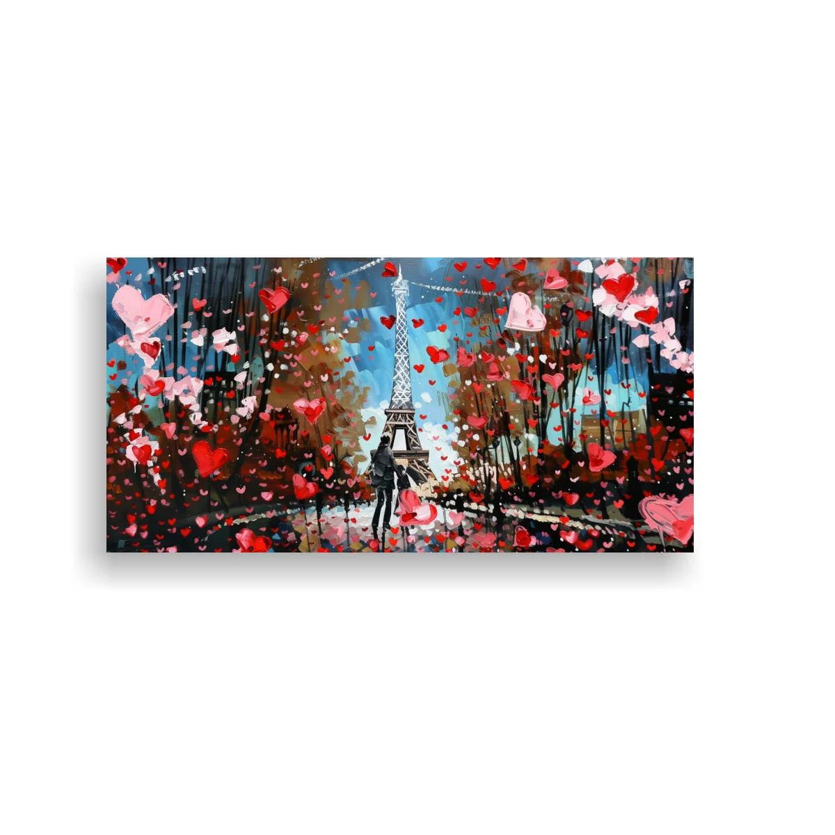 Cuadro Torre Eiffel con muchos corazones rojos y rosas — imagen principal