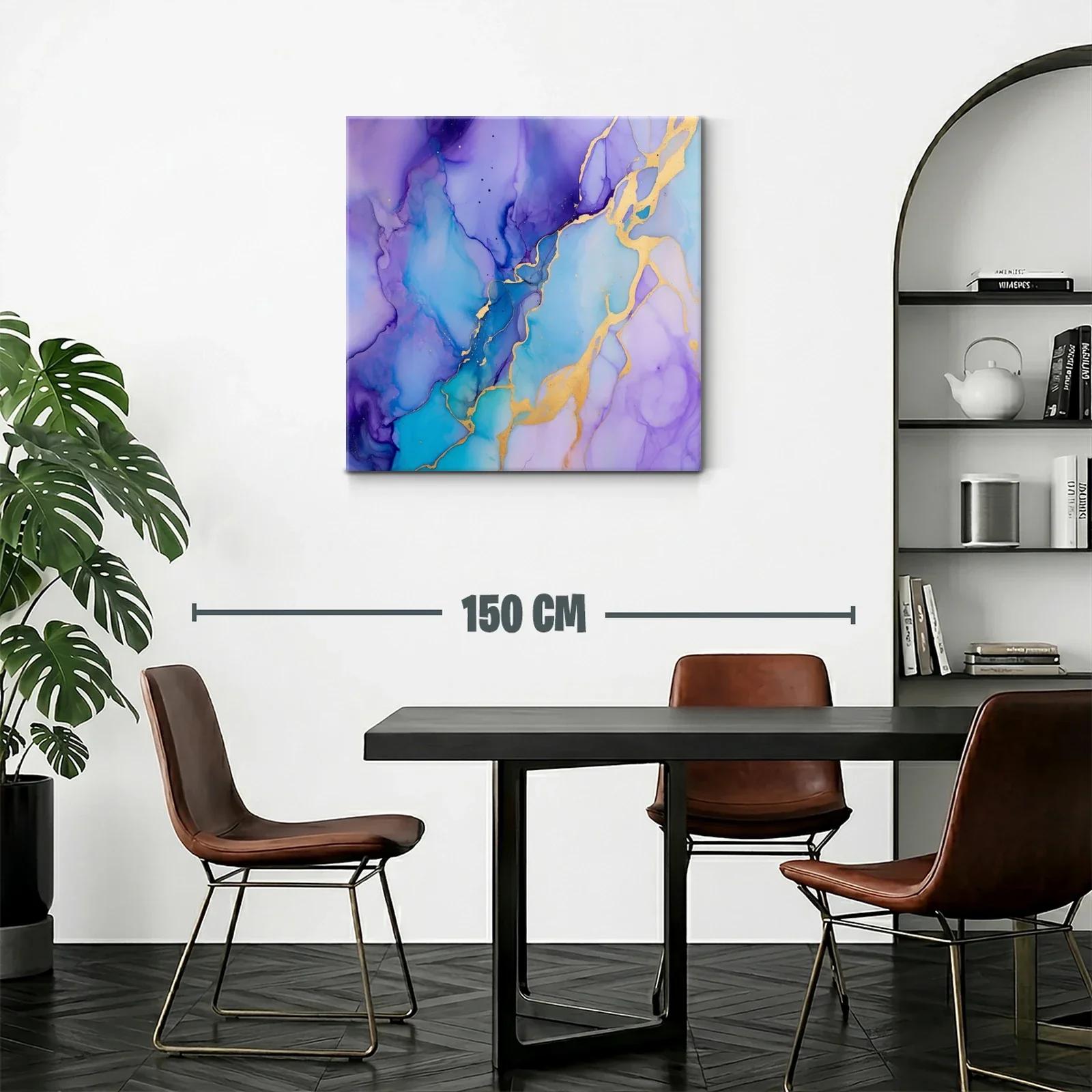 Cuadro abstracto con tonos azules y violetas y toques dorados — miniatura 2