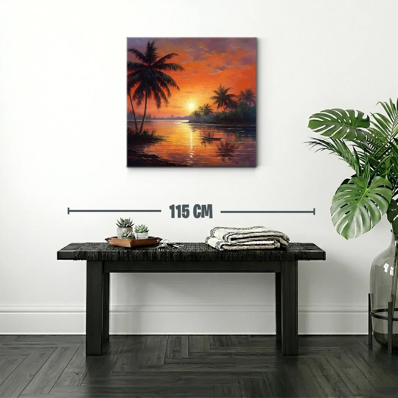 Atardecer tropical con palmeras y río tranquilo — miniatura 2