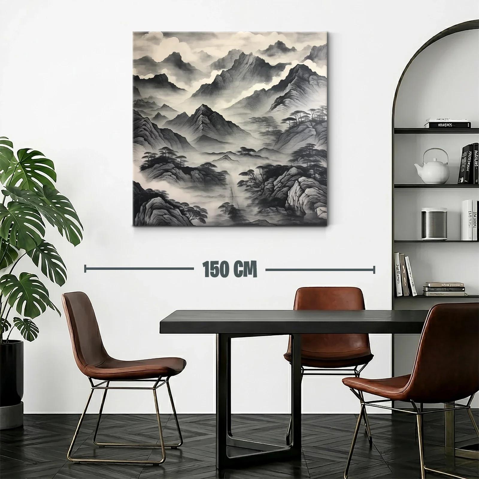 Paisaje de montañas entre niebla en tonos grises y negros — miniatura 2