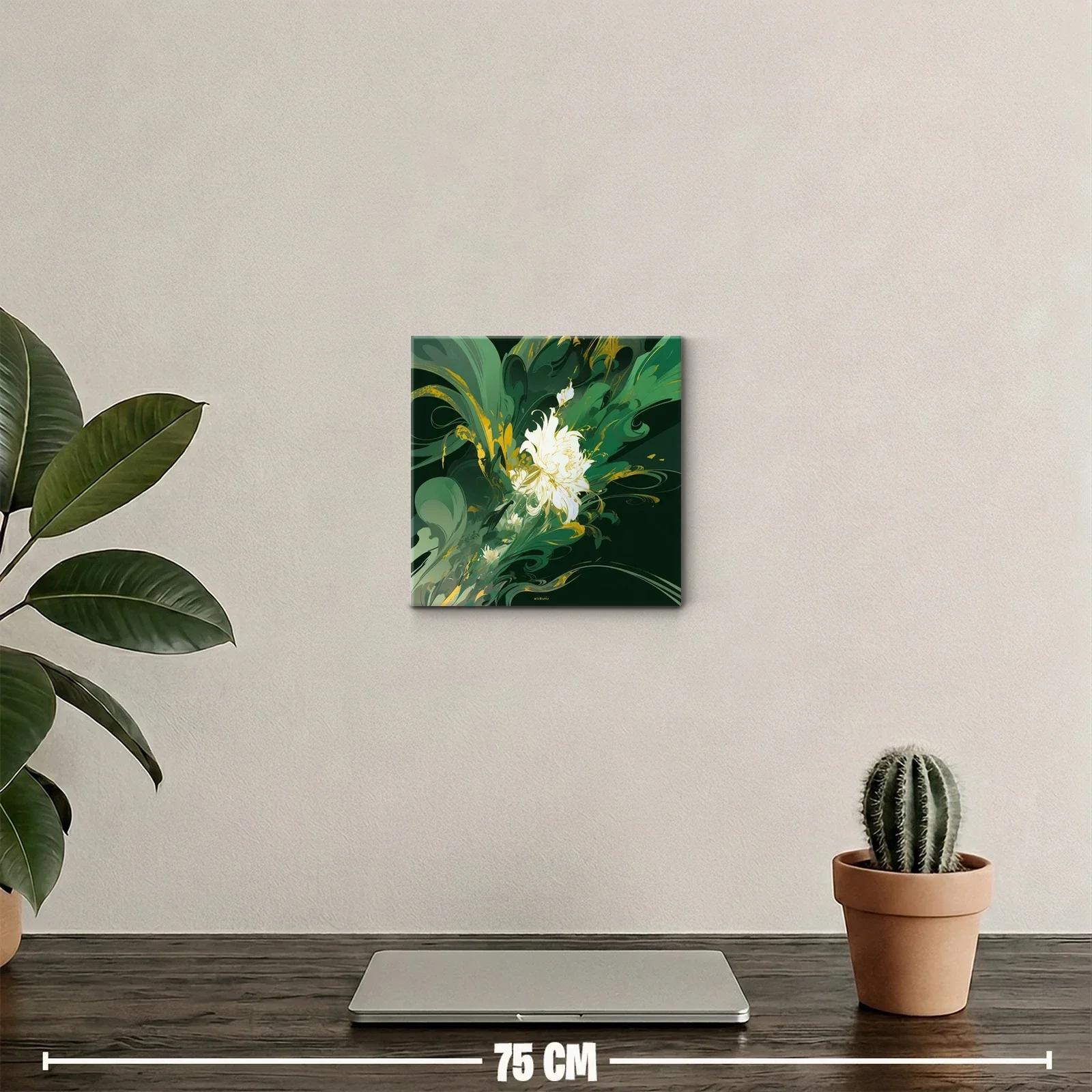 Cuadro decorativo con flor blanca y detalles dorados — miniatura 2