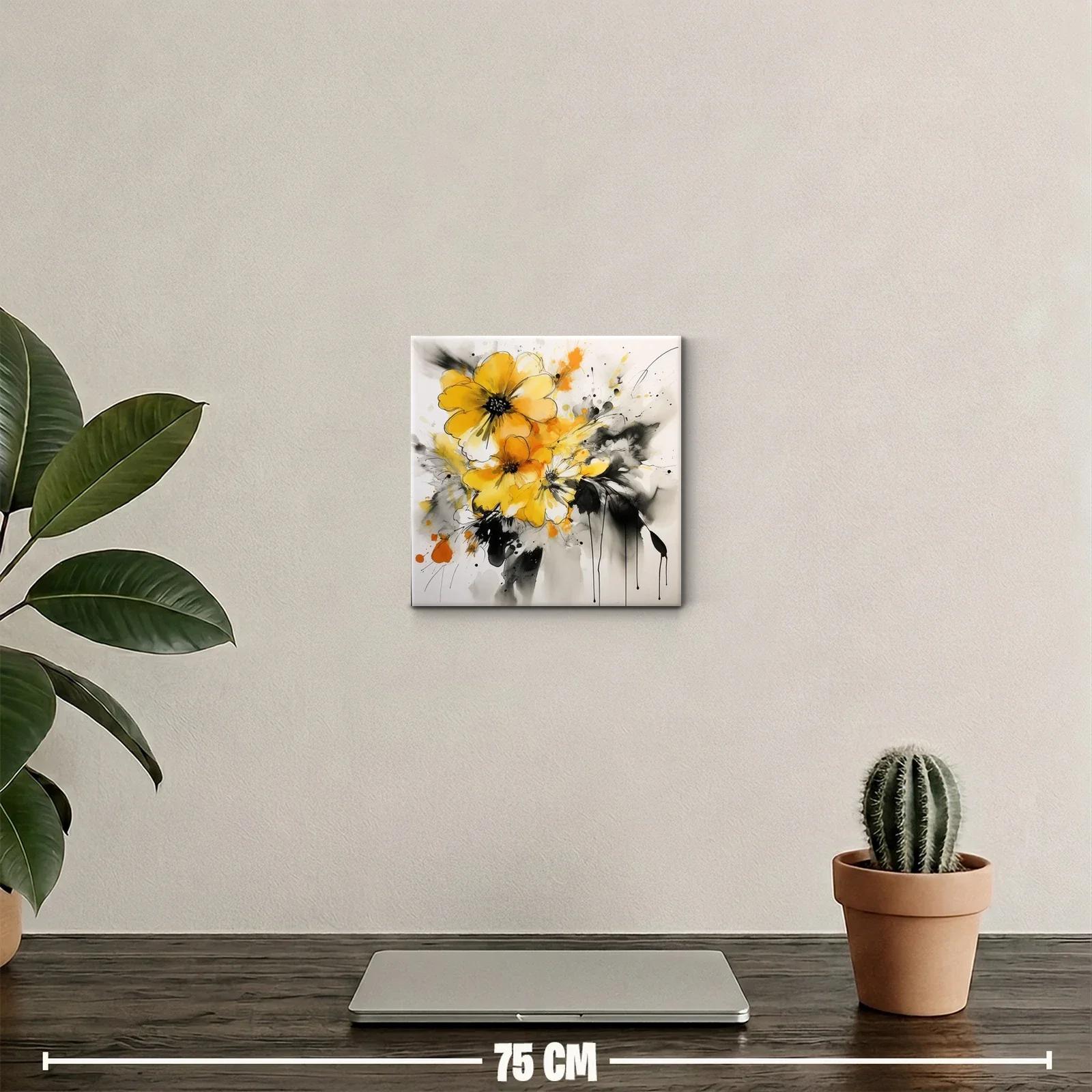 Cuadro floral expresivo en tonos amarillos y grises — miniatura 2