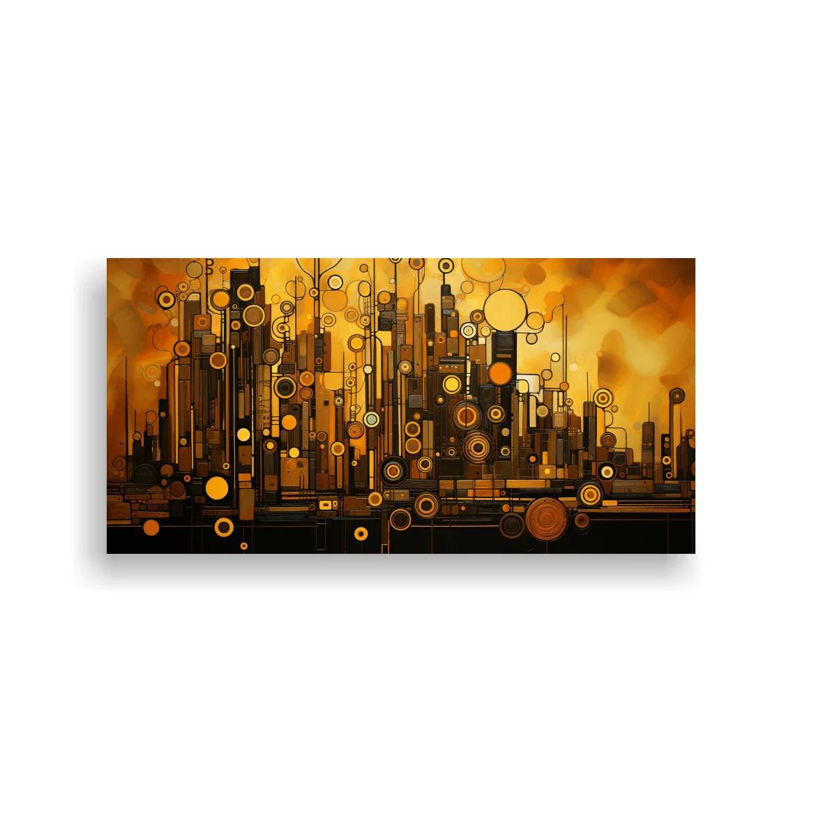 Cuadro ciudad abstracta dorada con skyline horizontal — imagen principal