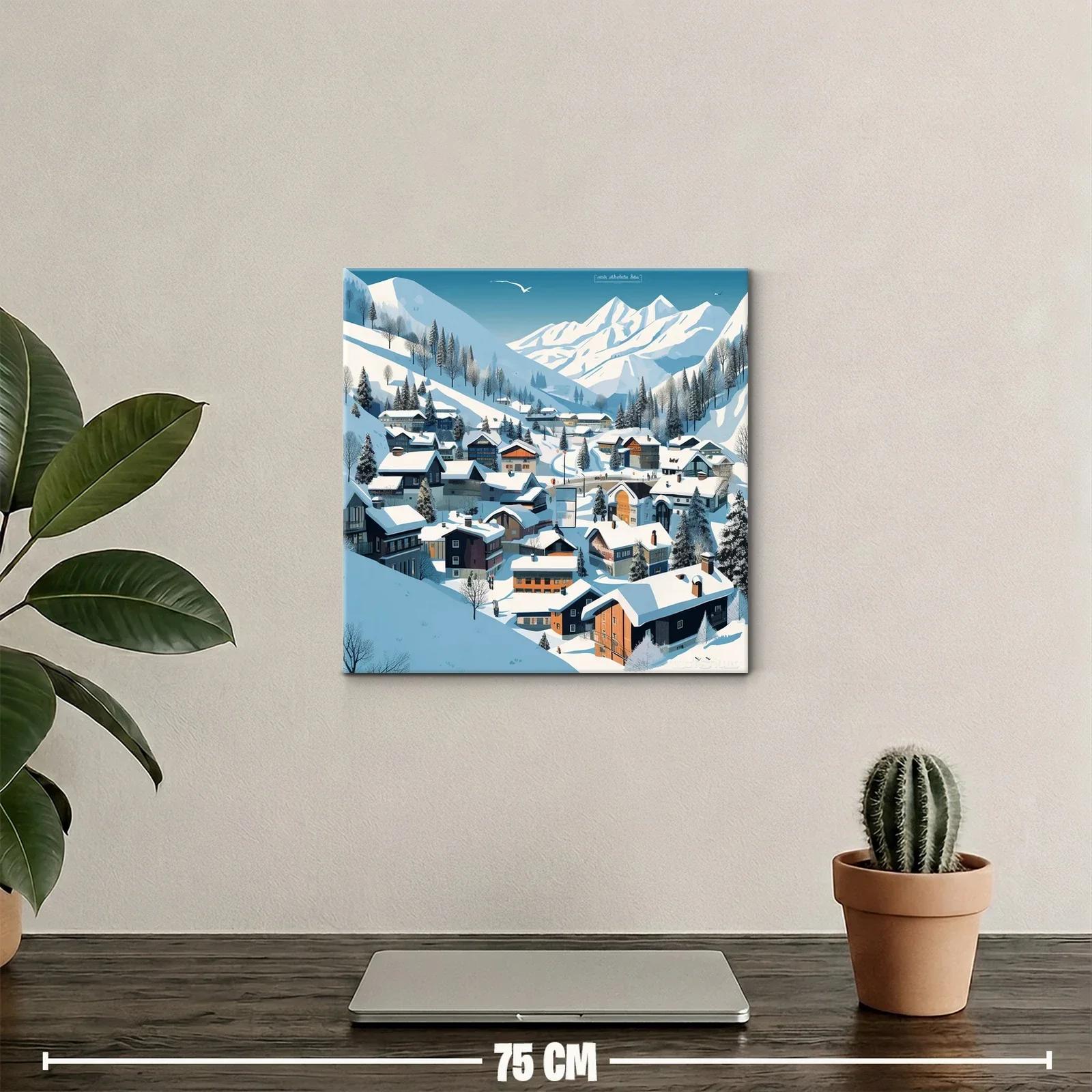 Paisaje Invernal de Pueblo Alpino entre Montañas Nevadas — miniatura 2