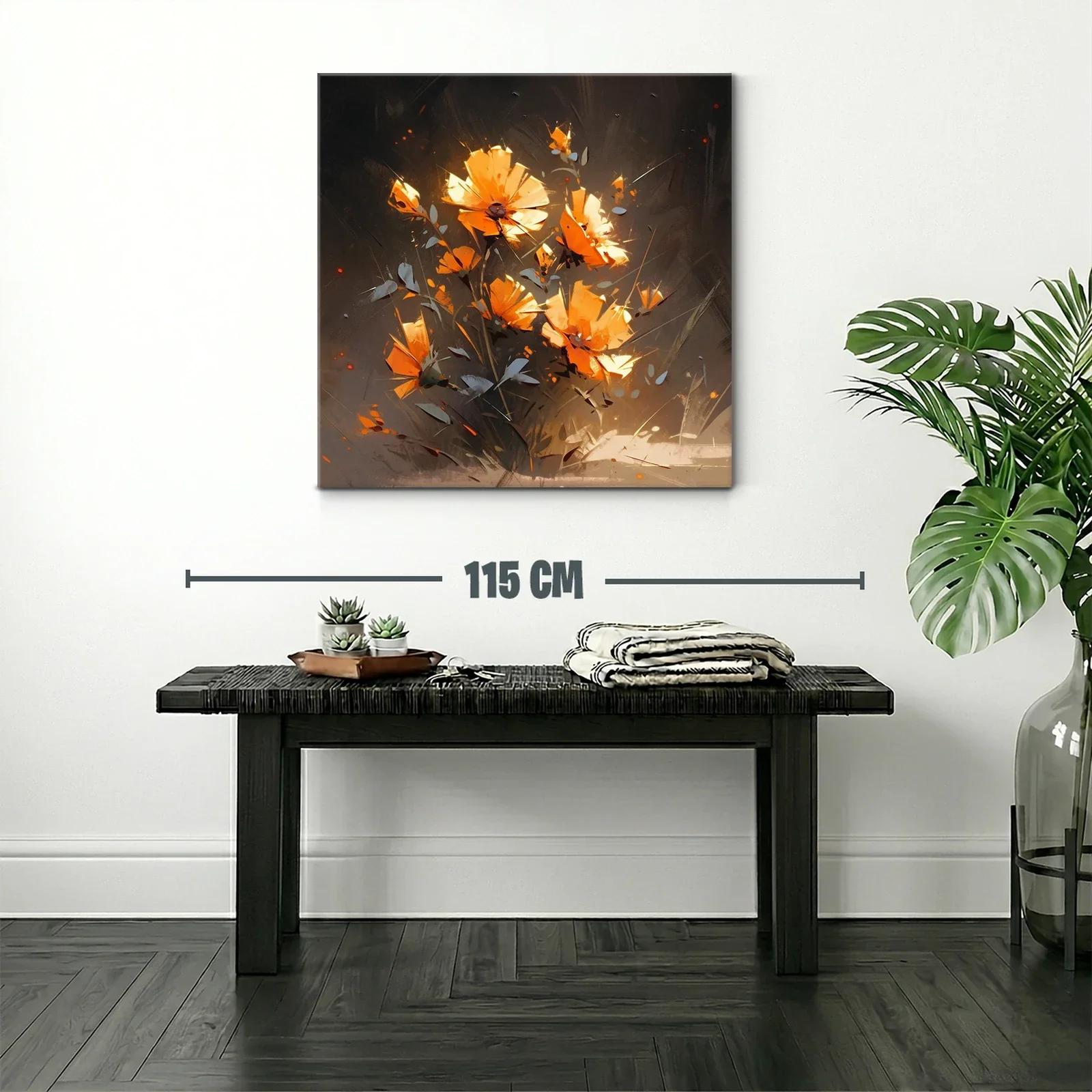 Cuadro floral con tonos naranjas vibrantes y fondo oscuro — miniatura 2