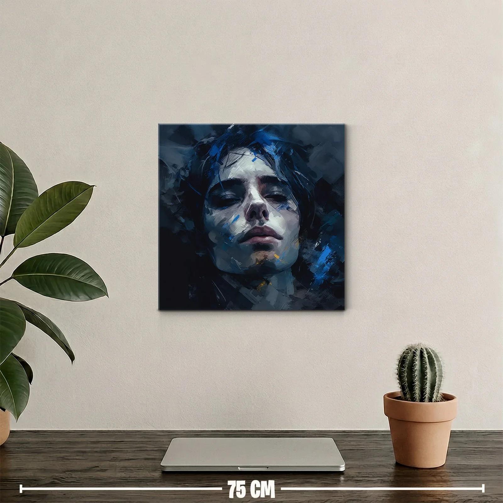 Retrato expresivo con pinceladas en tonos azules y oscuros — miniatura 2