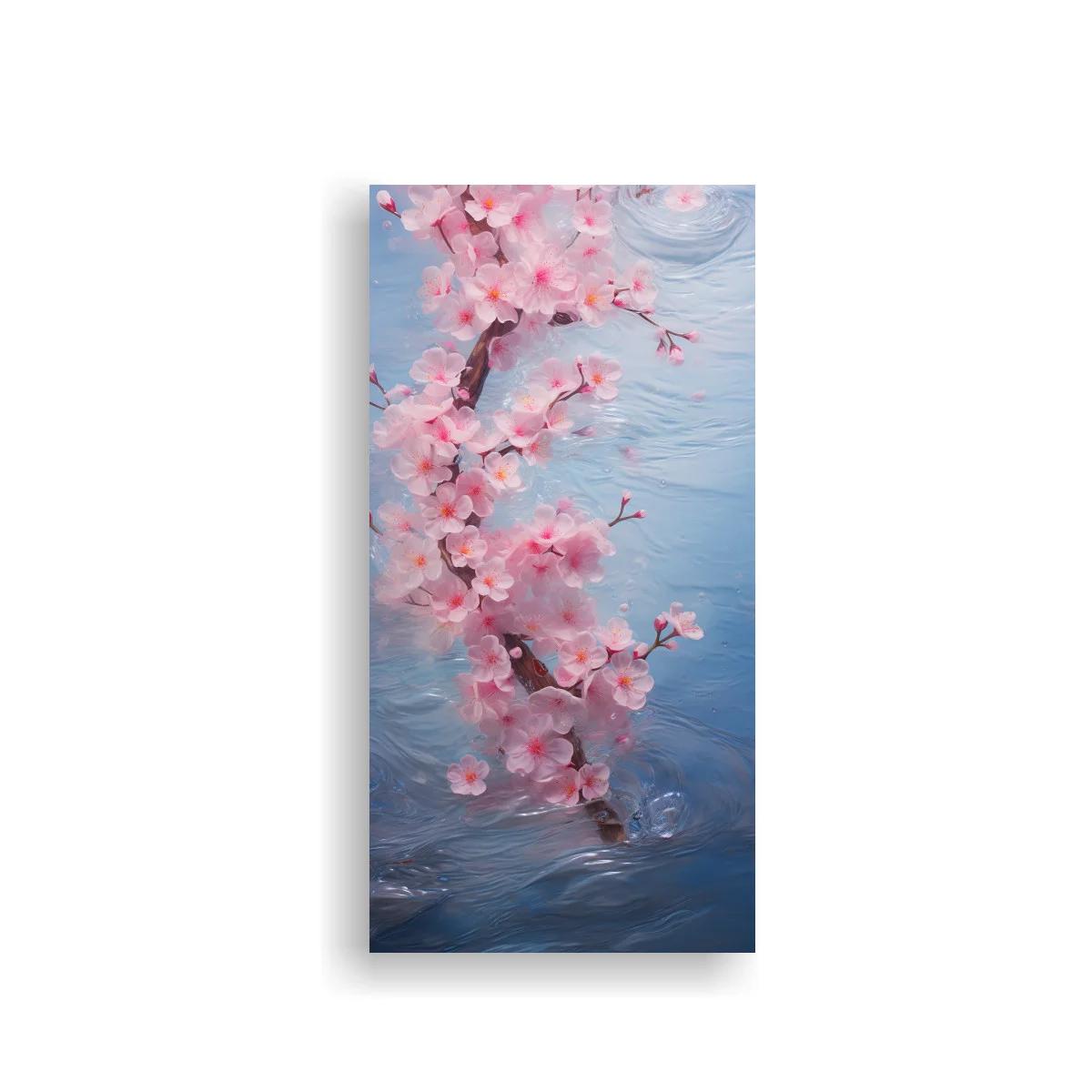 Cuadro flor de cerezo con fondo azul texturizado — imagen principal