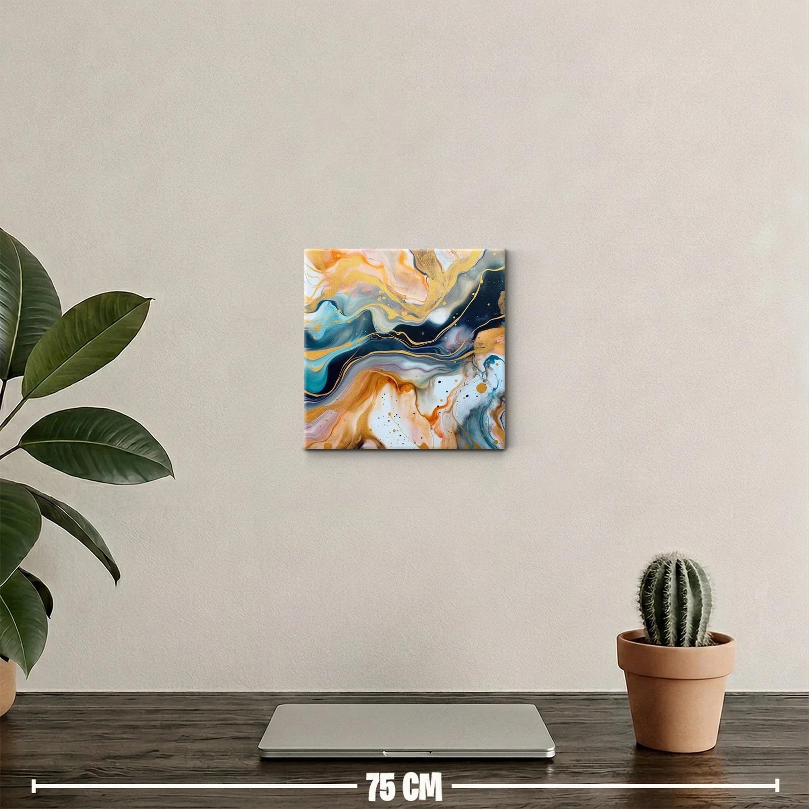 Cuadro abstracto con tonos dorados y azules intensos — miniatura 2