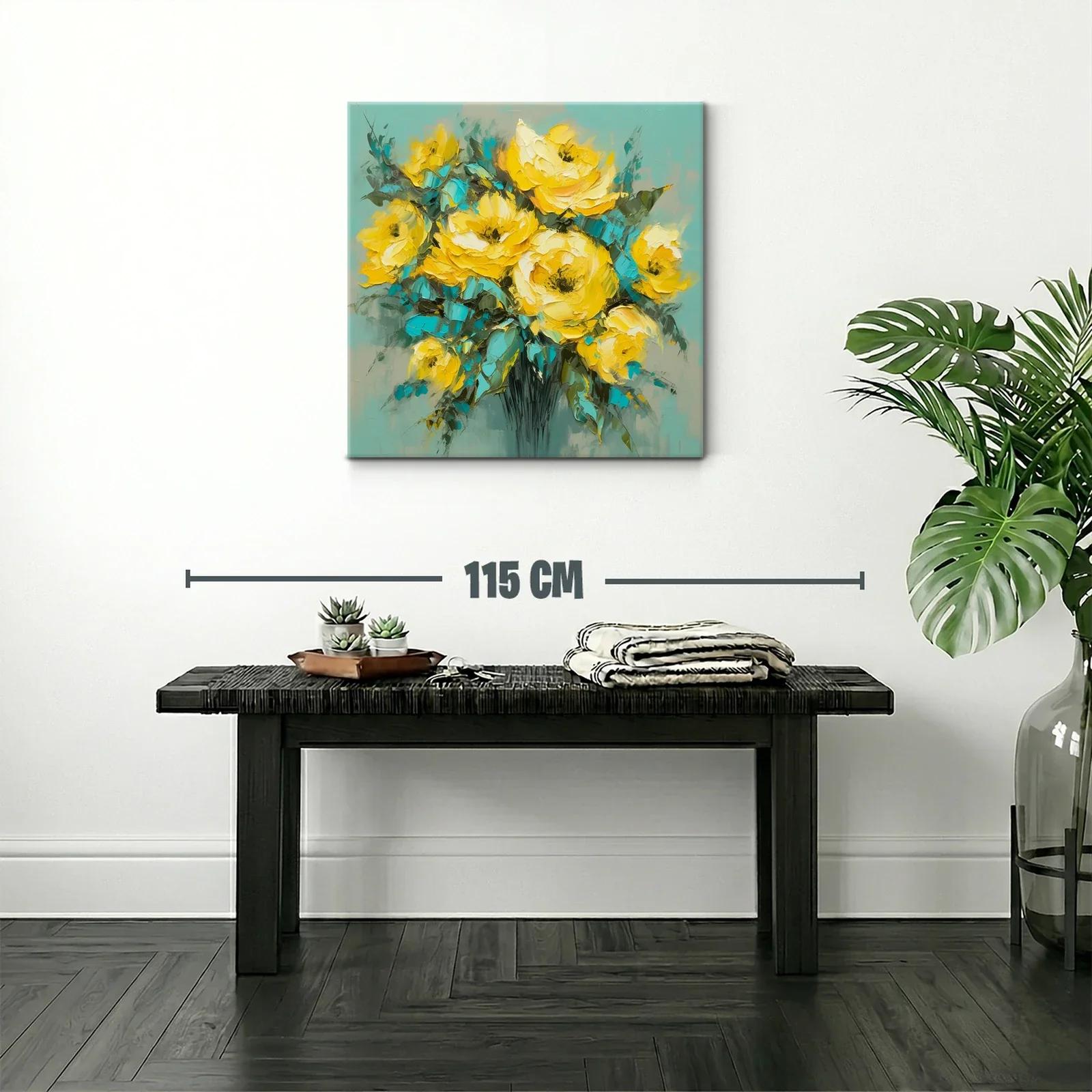 Ramo vibrante de flores amarillas y hojas turquesa — miniatura 2