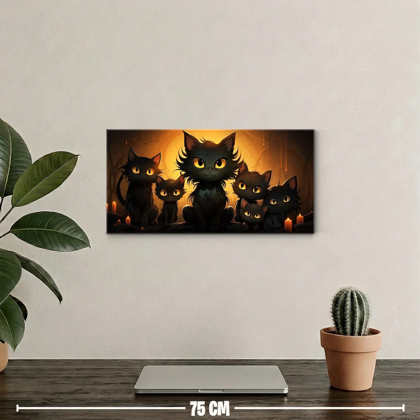 Cuadro gatitos negros con velas en cueva oscura — miniatura 2