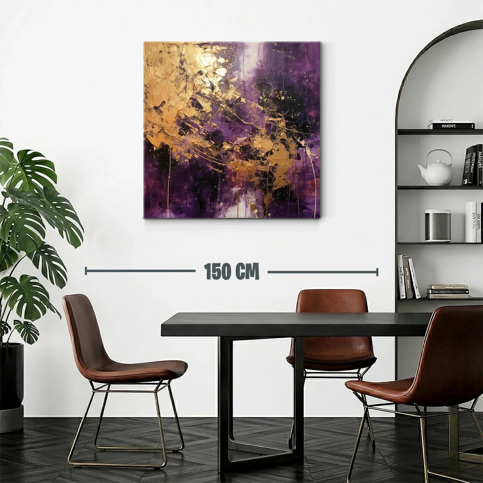 Cuadro abstracto con detalles dorados y tonos violetas intensos — miniatura 2