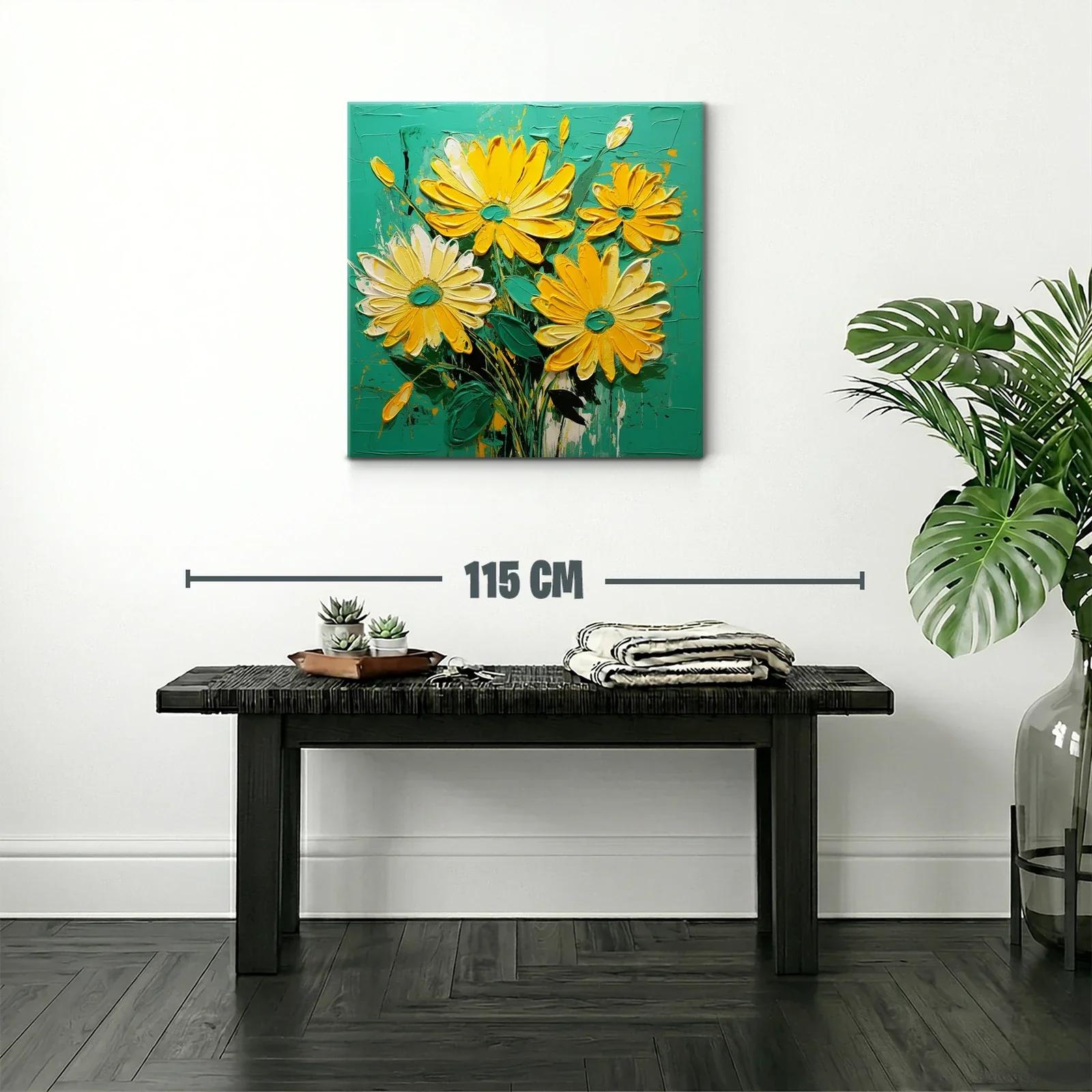 Vibrantes flores amarillas sobre fondo turquesa intenso — miniatura 2